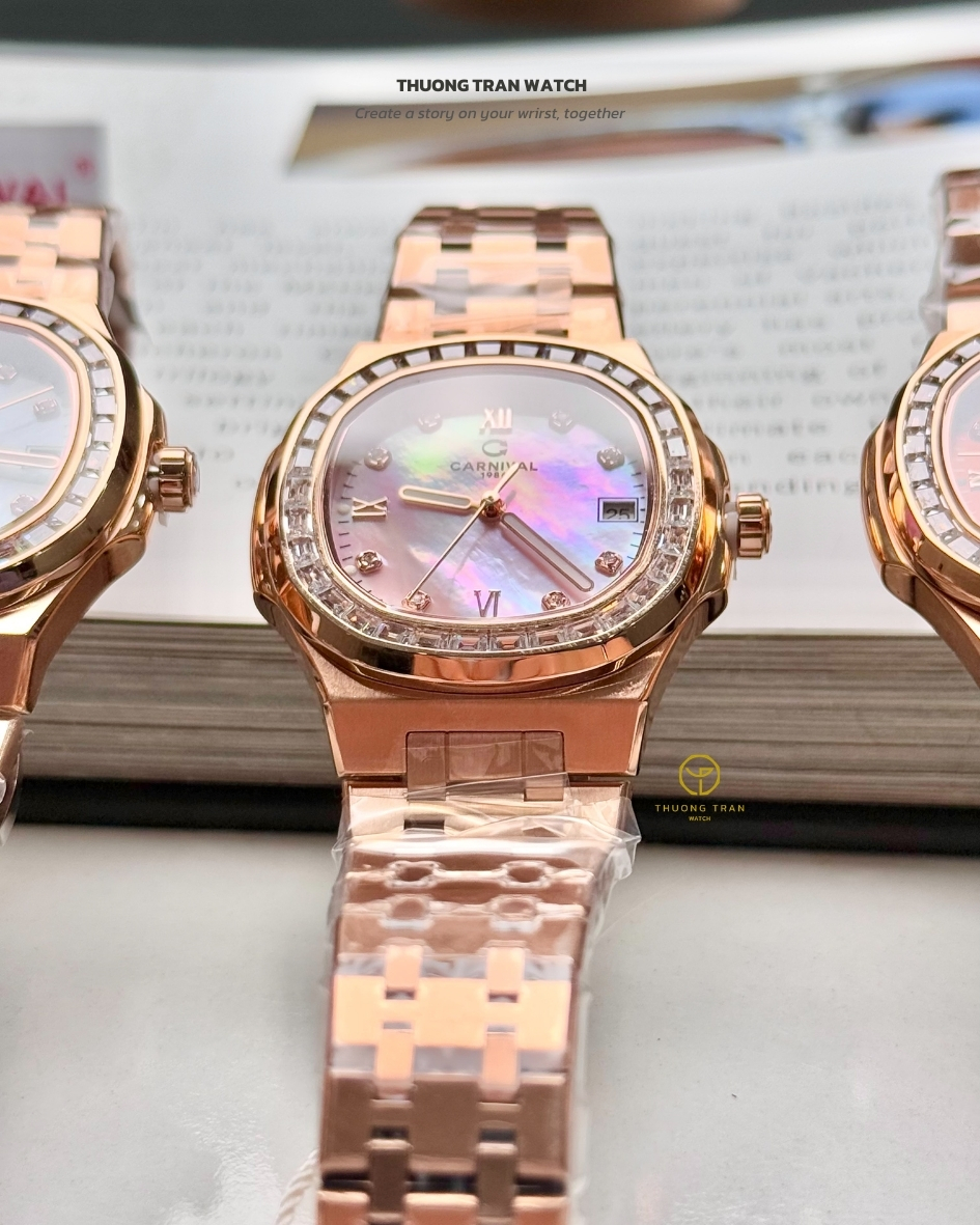 ĐỒNG HỒ NỮ CARNIVAL QUARTZ XÀ CỪ HỒNG 8160L2-VH-HK