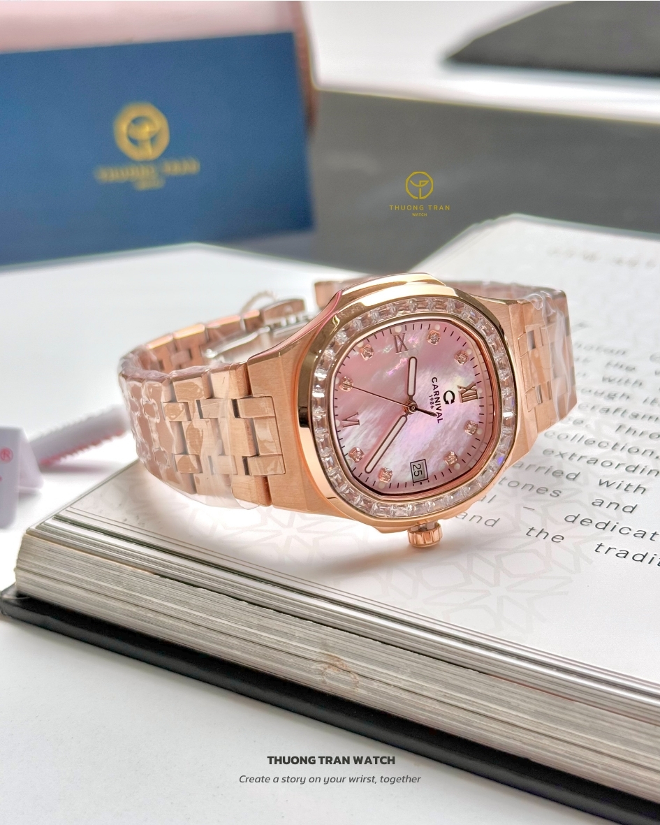 ĐỒNG HỒ NỮ CARNIVAL QUARTZ XÀ CỪ HỒNG 8160L2-VH-HK