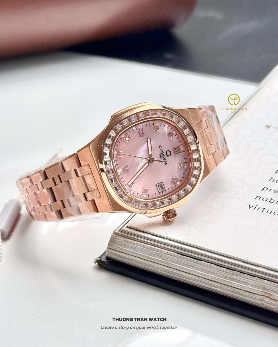 ĐỒNG HỒ NỮ CARNIVAL QUARTZ XÀ CỪ HỒNG 8160L2-VH-HK