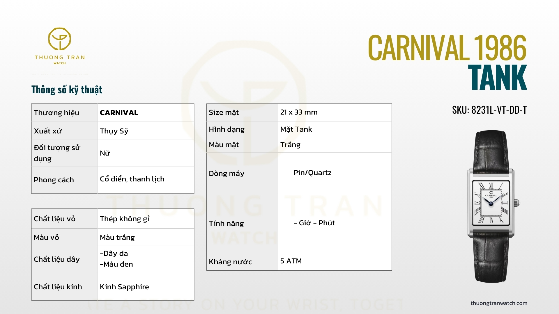 ĐỒNG HỒ NỮ CARNIVAL 8231L-VT-DD-T