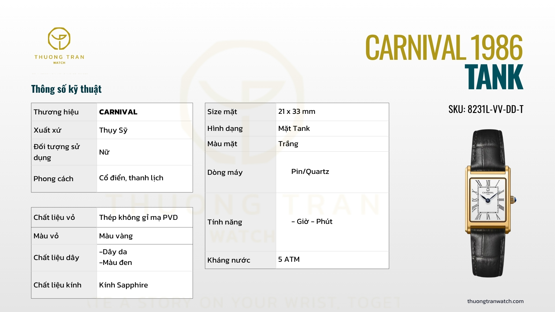 ĐỒNG HỒ NỮ CARNIVAL 8231L-VV-DD-T