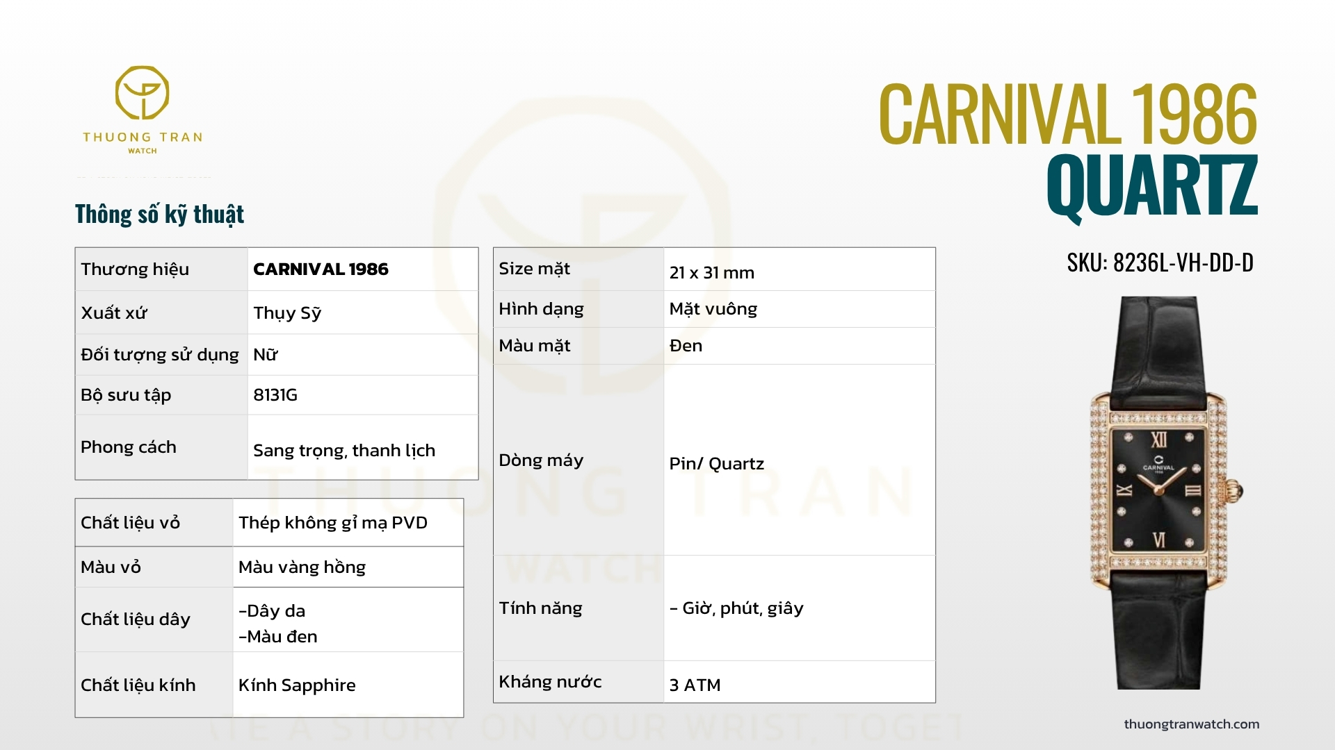 ĐỒNG HỒ NỮ CARNIVAL QUARTZ 8236L-VH-DD-D