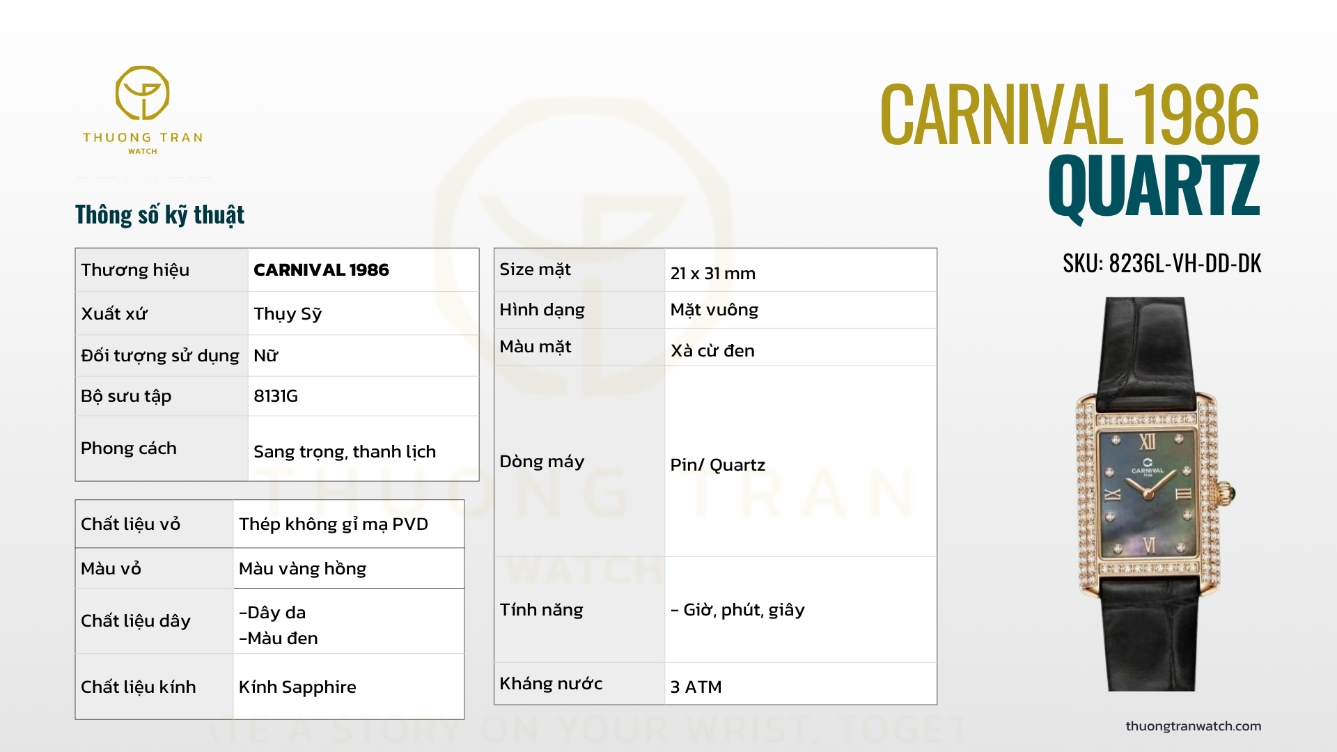 ĐỒNG HỒ NỮ CARNIVAL QUARTZ 8236L-VH-DD-DK