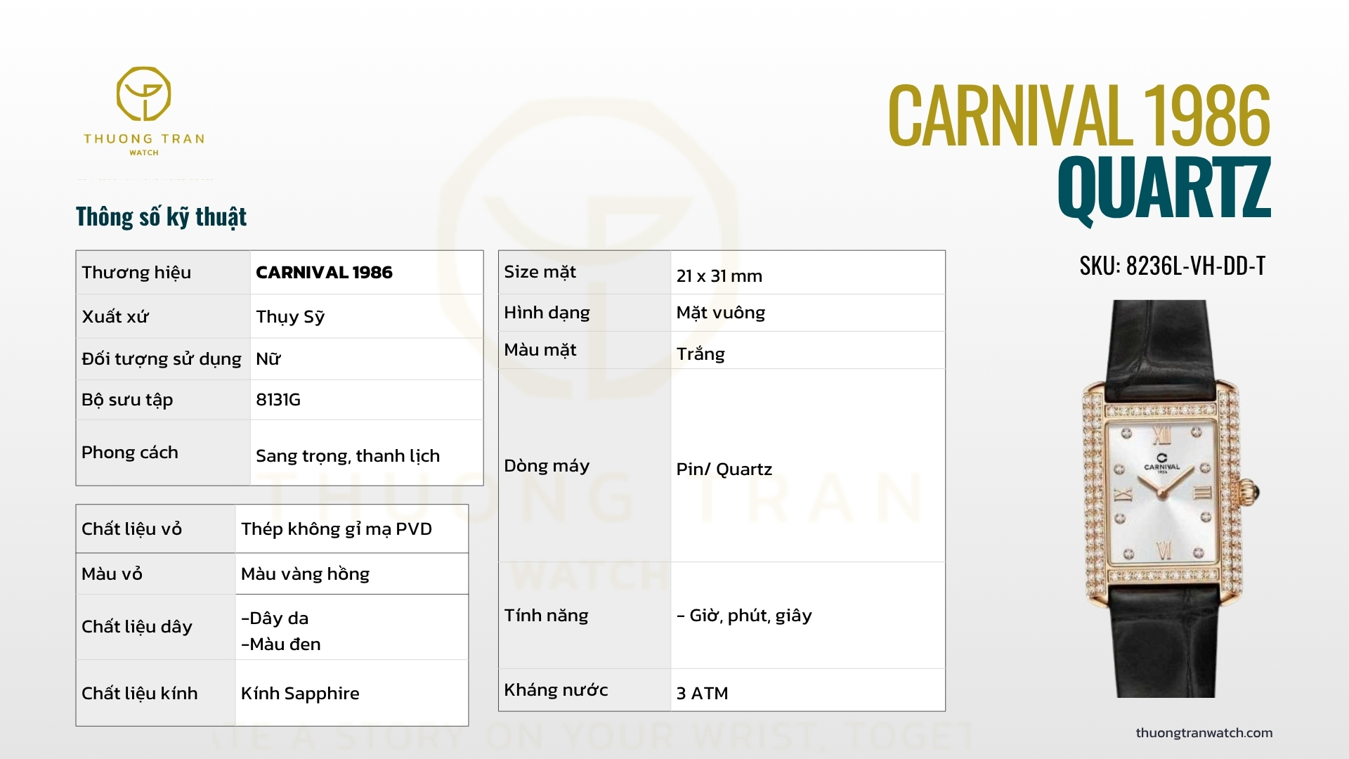 ĐỒNG HỒ NỮ CARNIVAL QUARTZ 8236L-VH-DD-T