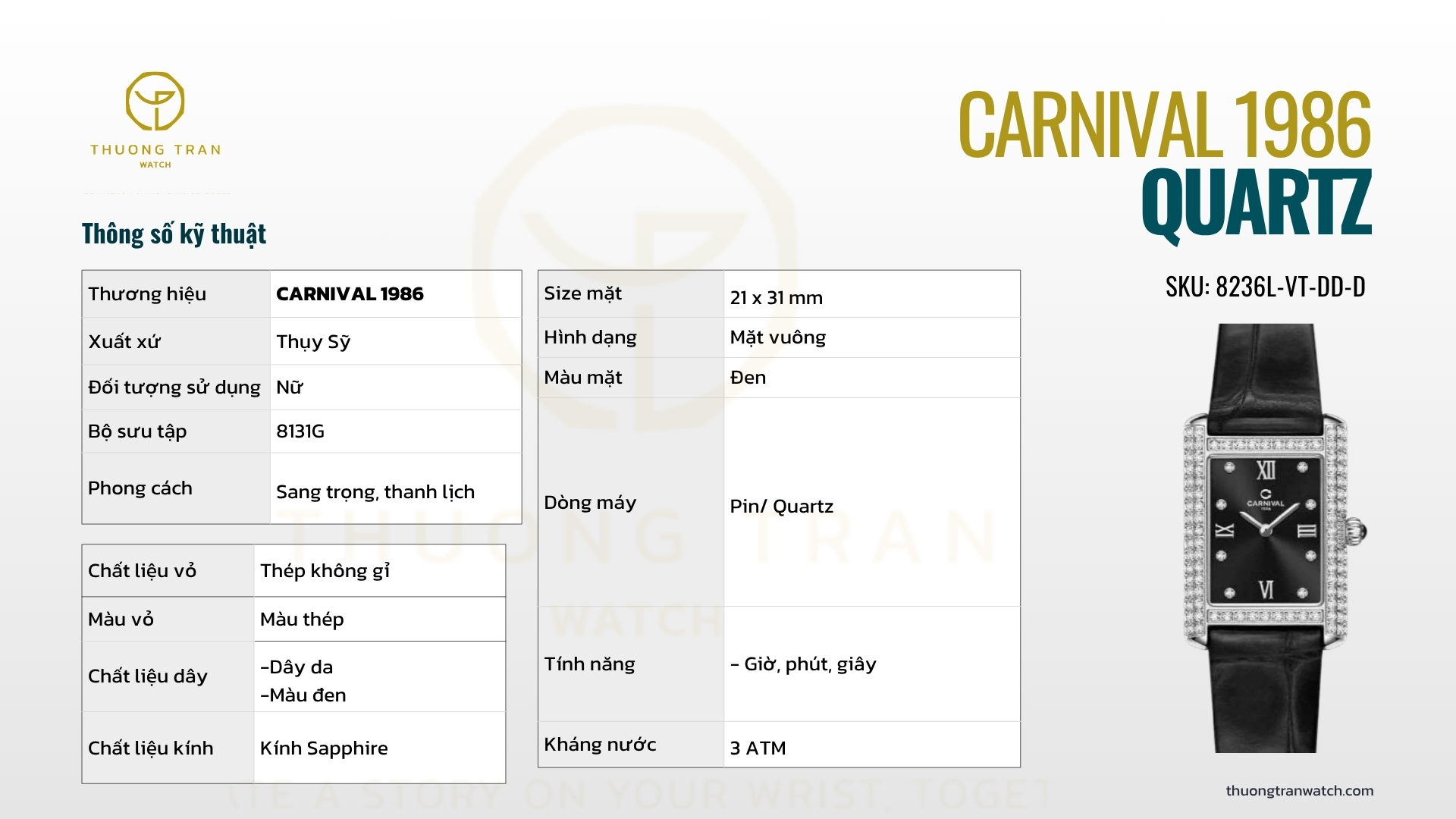 ĐỒNG HỒ NỮ CARNIVAL QUARTZ 8236L-VT-DD-D