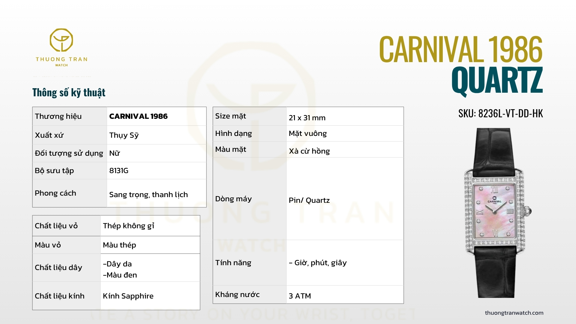 ĐỒNG HỒ NỮ CARNIVAL QUARTZ 8236L-VT-DD-HK