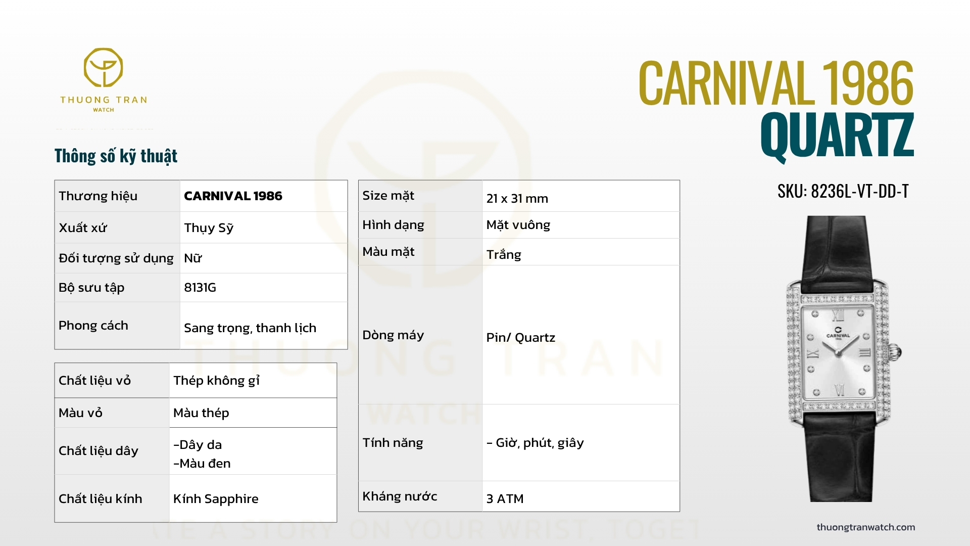 ĐỒNG HỒ NỮ CARNIVAL QUARTZ 8236L-VT-DD-T