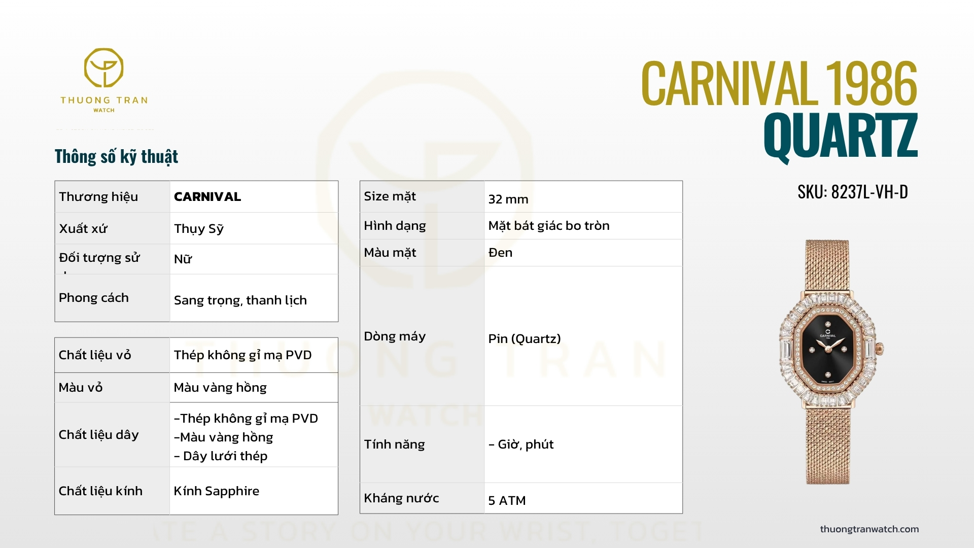 ĐỒNG HỒ NỮ CARNIVAL QUARTZ 8237L-VH-D