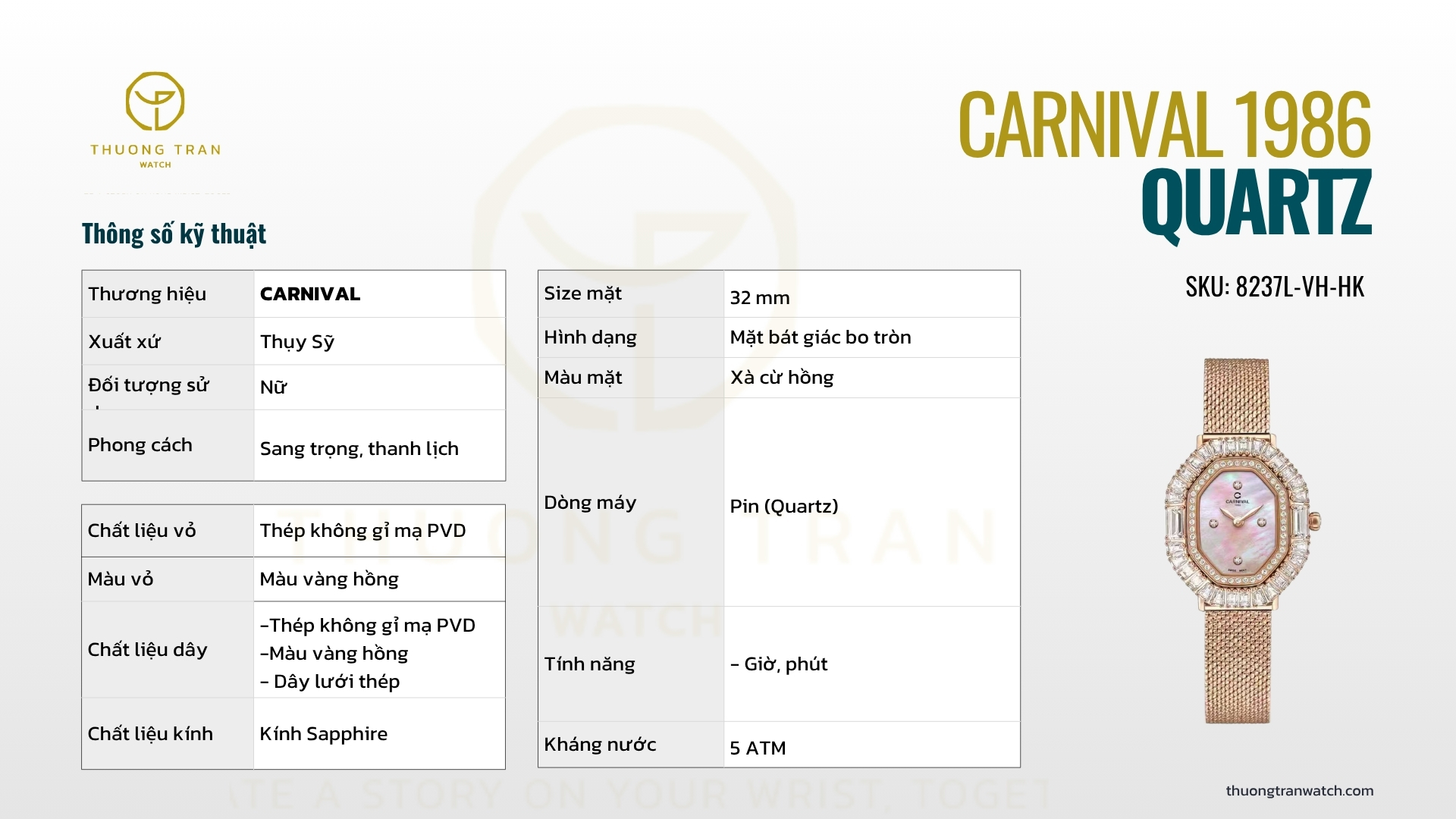 ĐỒNG HỒ NỮ CARNIVAL QUARTZ 8237L-VH-HK