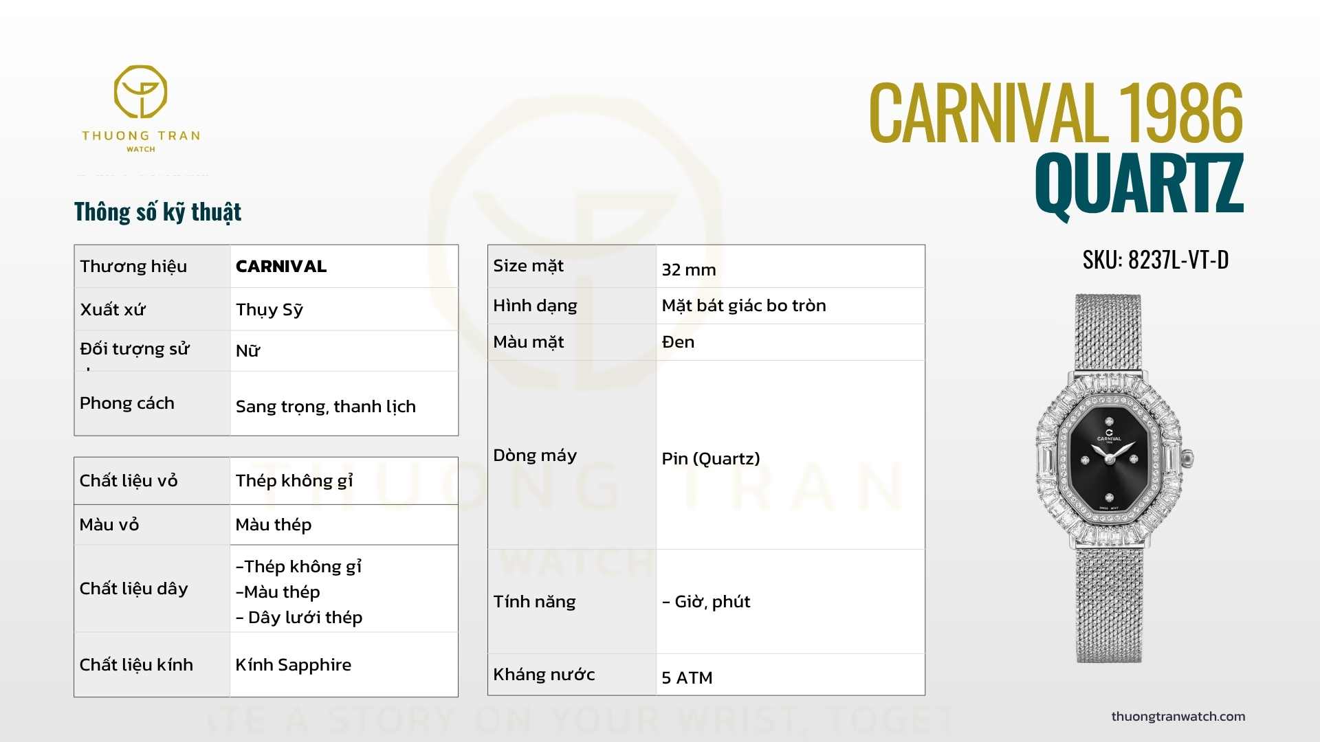 ĐỒNG HỒ NỮ CARNIVAL QUARTZ 8237L-VT-D