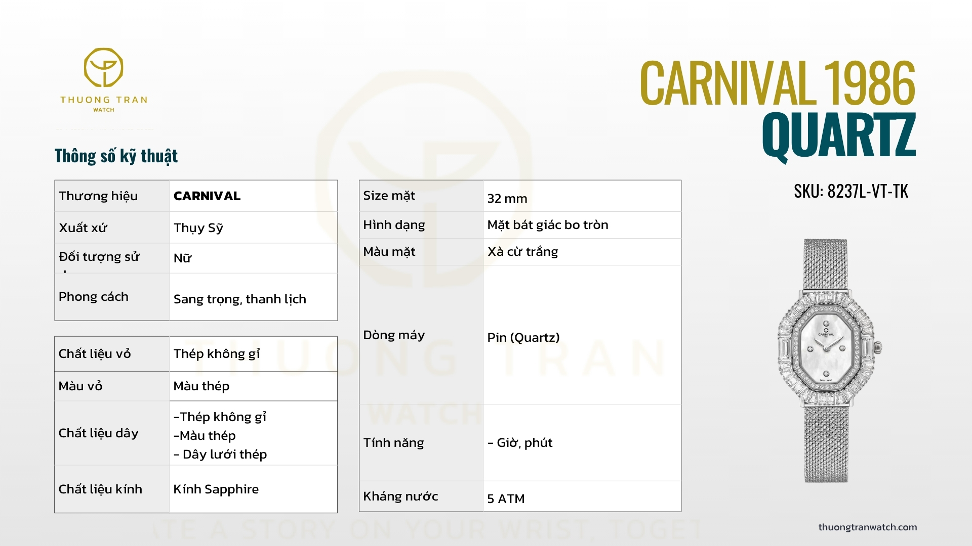 ĐỒNG HỒ NỮ CARNIVAL QUARTZ 8237L-VT-TK