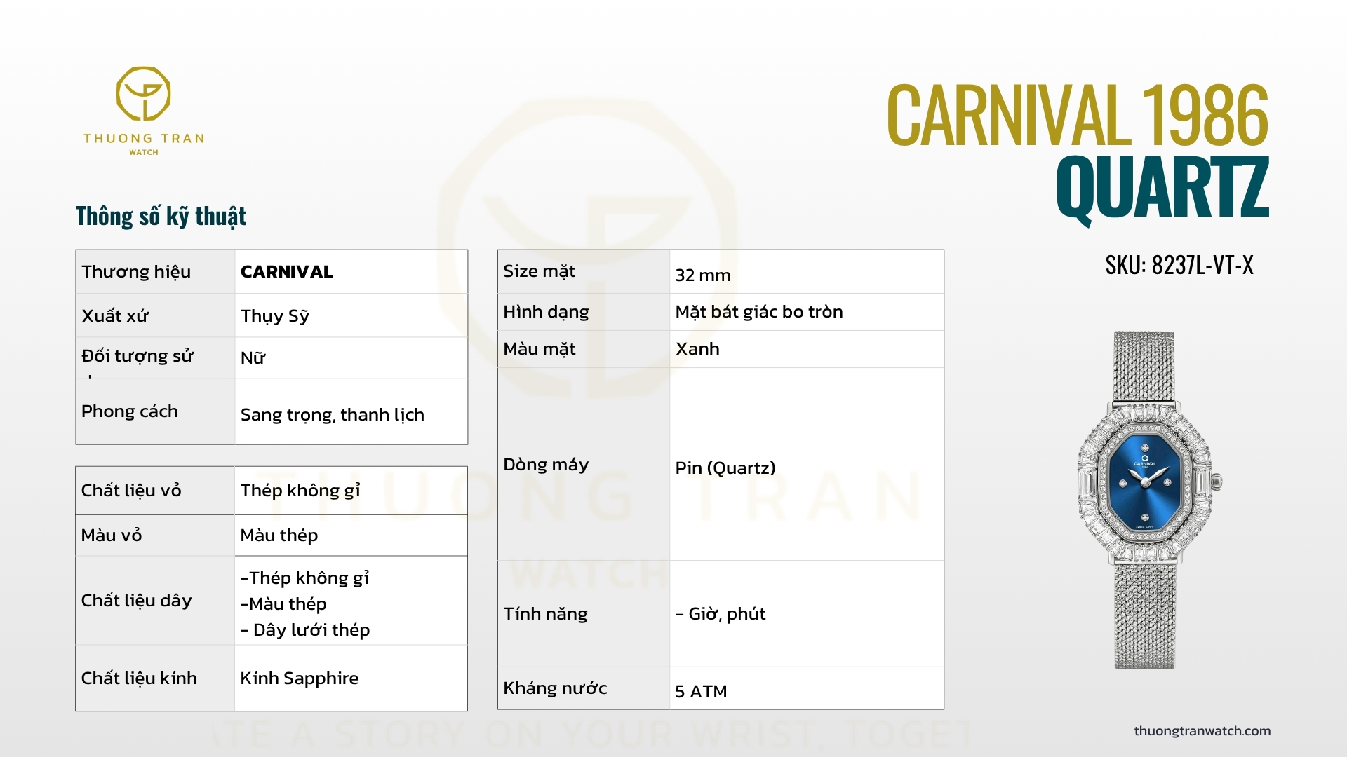 ĐỒNG HỒ NỮ CARNIVAL QUARTZ 8237L-VT-X