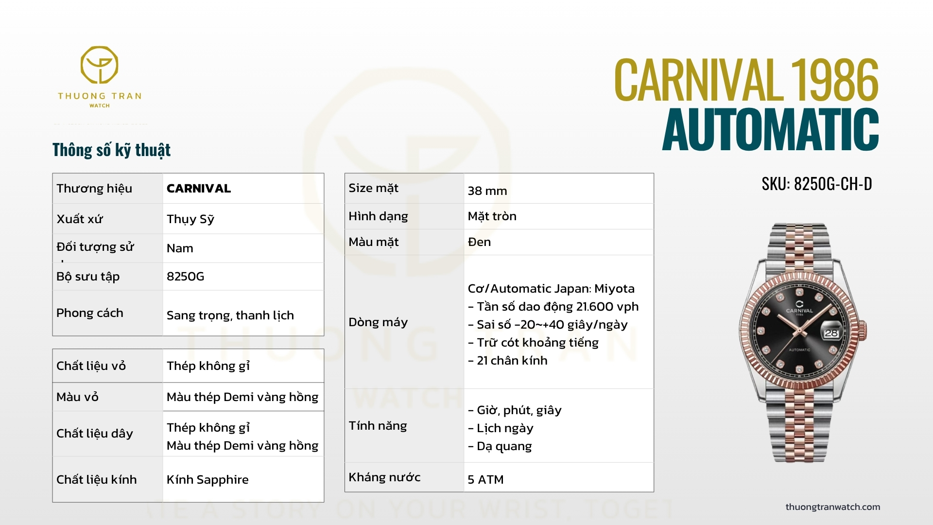 ĐỒNG HỒ NAM CARNIVAL AUTOMATIC 8250G-CH-D