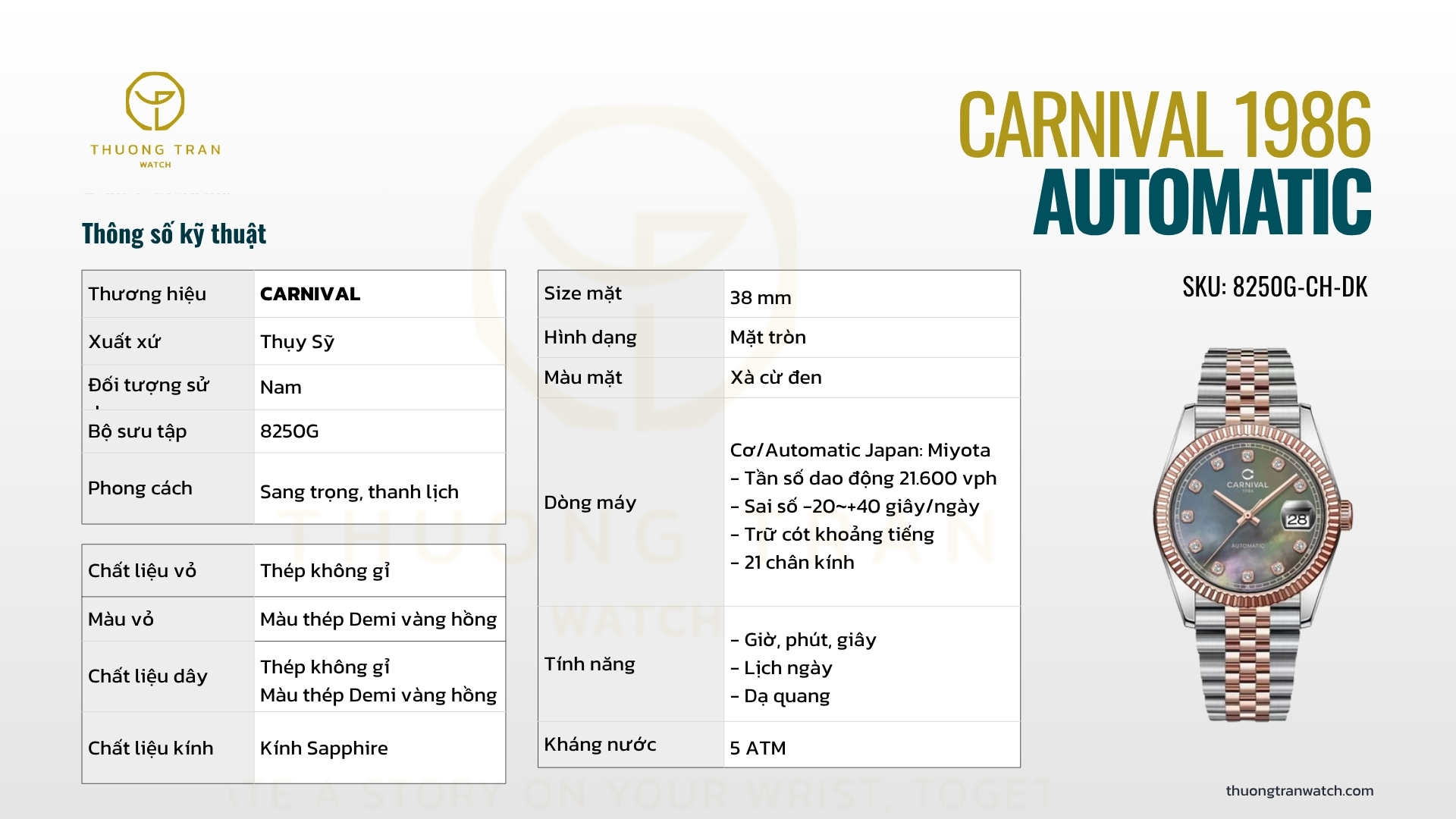 ĐỒNG HỒ NAM CARNIVAL AUTOMATIC 8250G-CH-DK