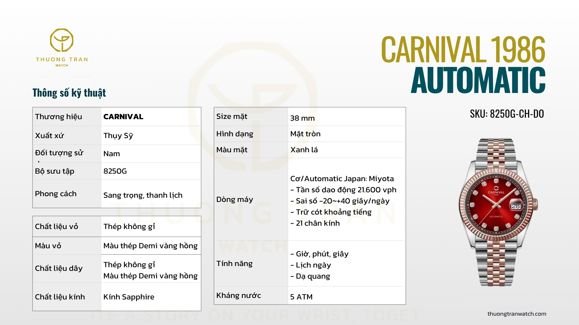 ĐỒNG HỒ NAM CARNIVAL AUTOMATIC 8250G-CH-DO