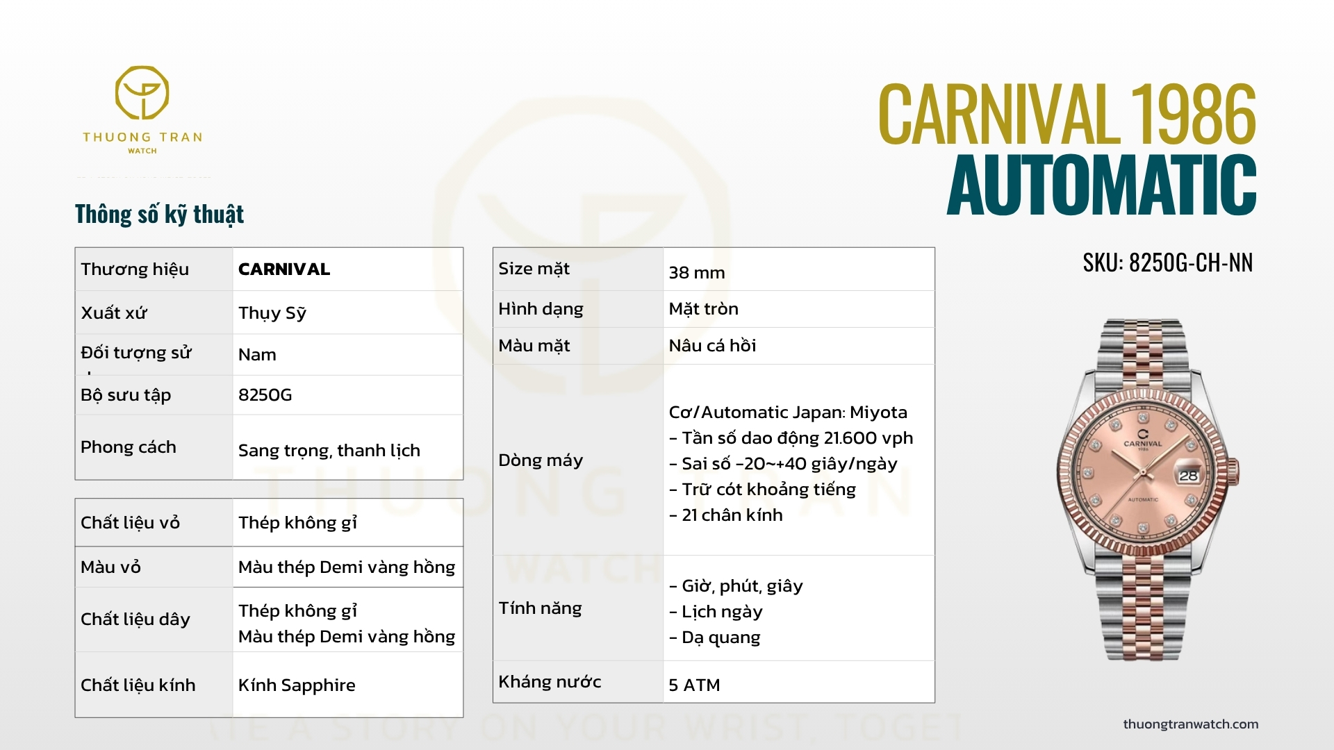 ĐỒNG HỒ NAM CARNIVAL AUTOMATIC 8250G-CH-NN