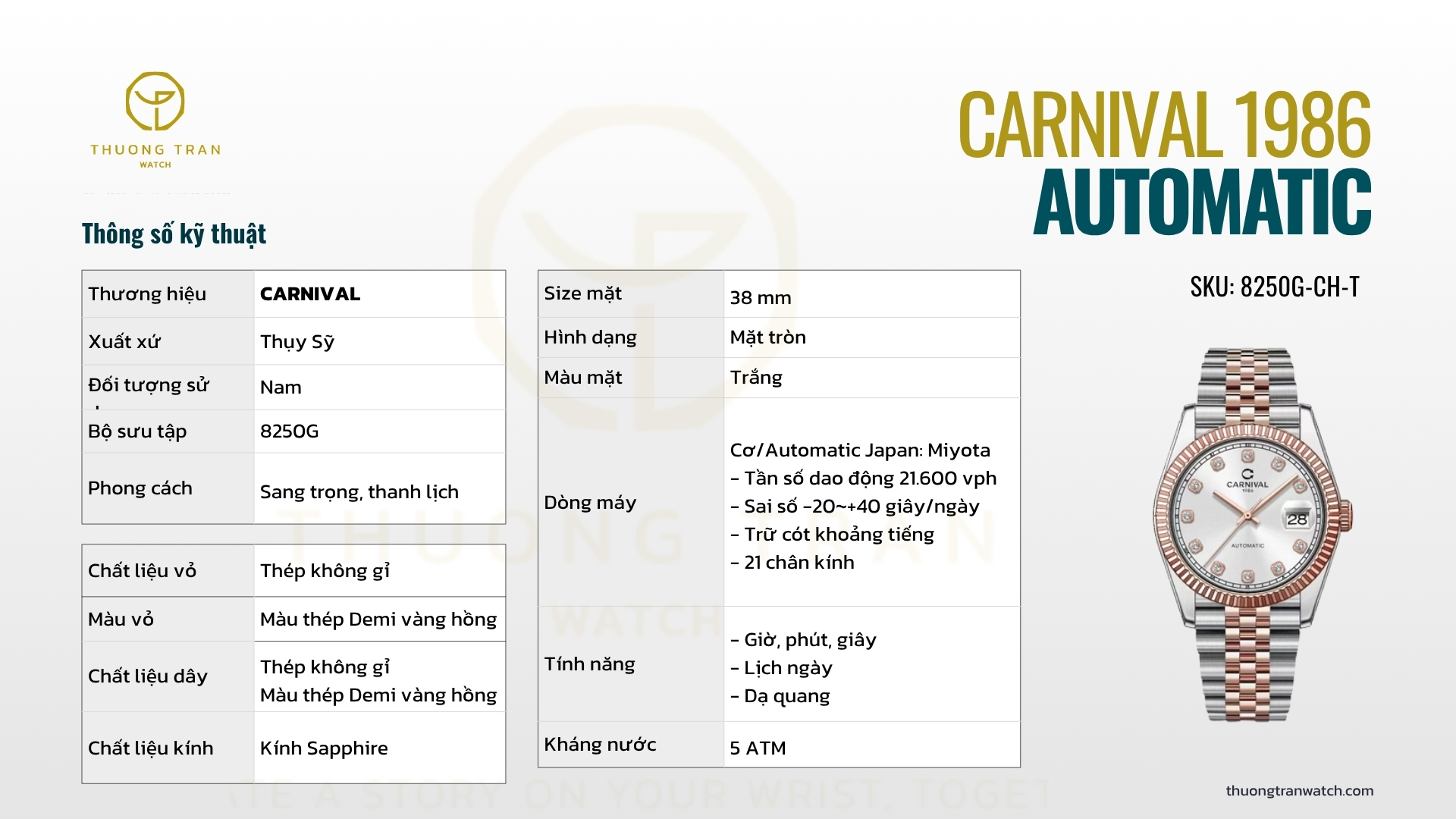 ĐỒNG HỒ NAM CARNIVAL AUTOMATIC 8250G-CH-T