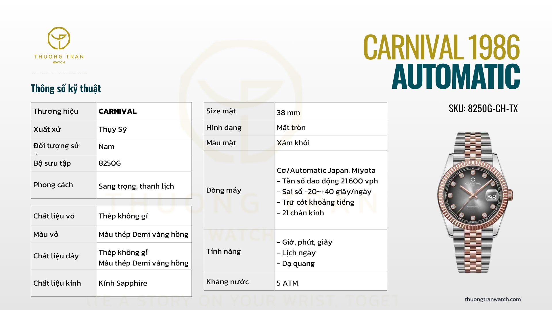 ĐỒNG HỒ NAM CARNIVAL AUTOMATIC 8250G-CH-TX