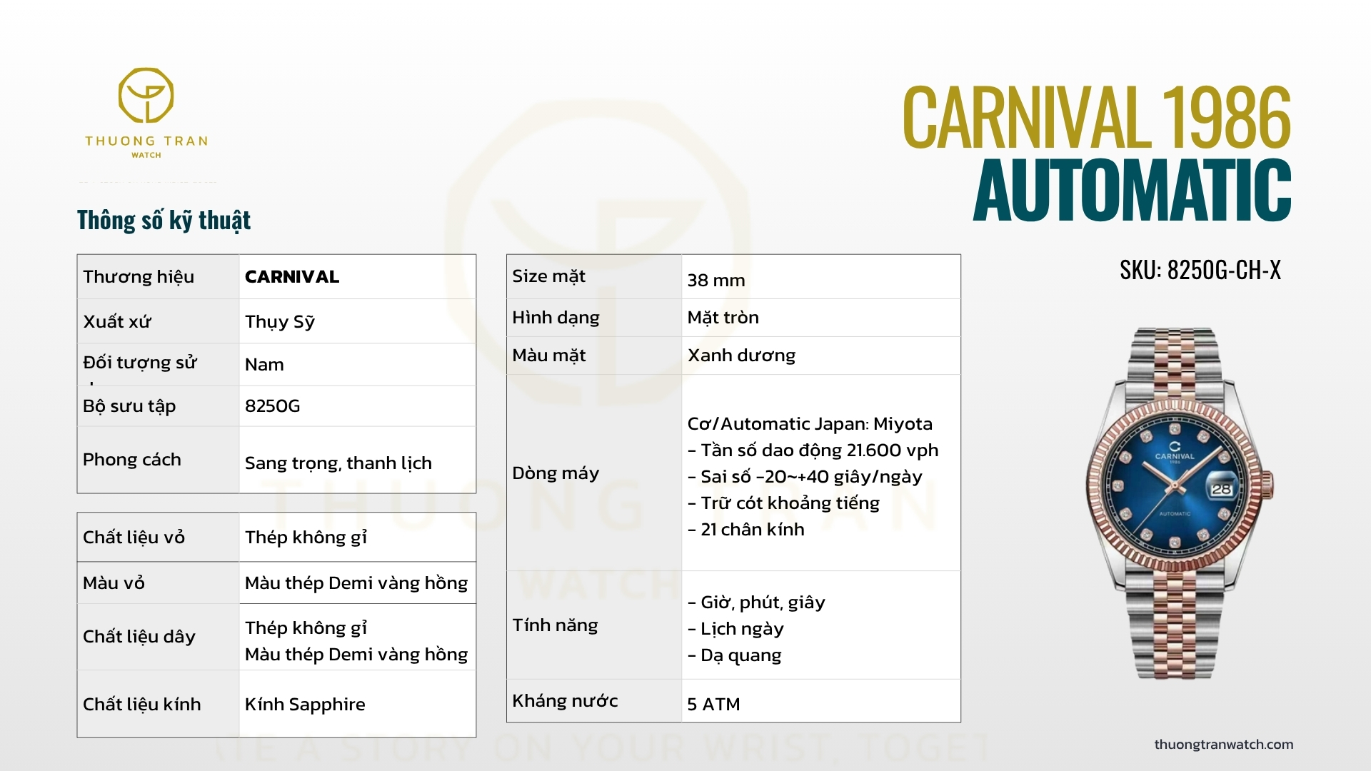 ĐỒNG HỒ NAM CARNIVAL AUTOMATIC 8250G-CH-X