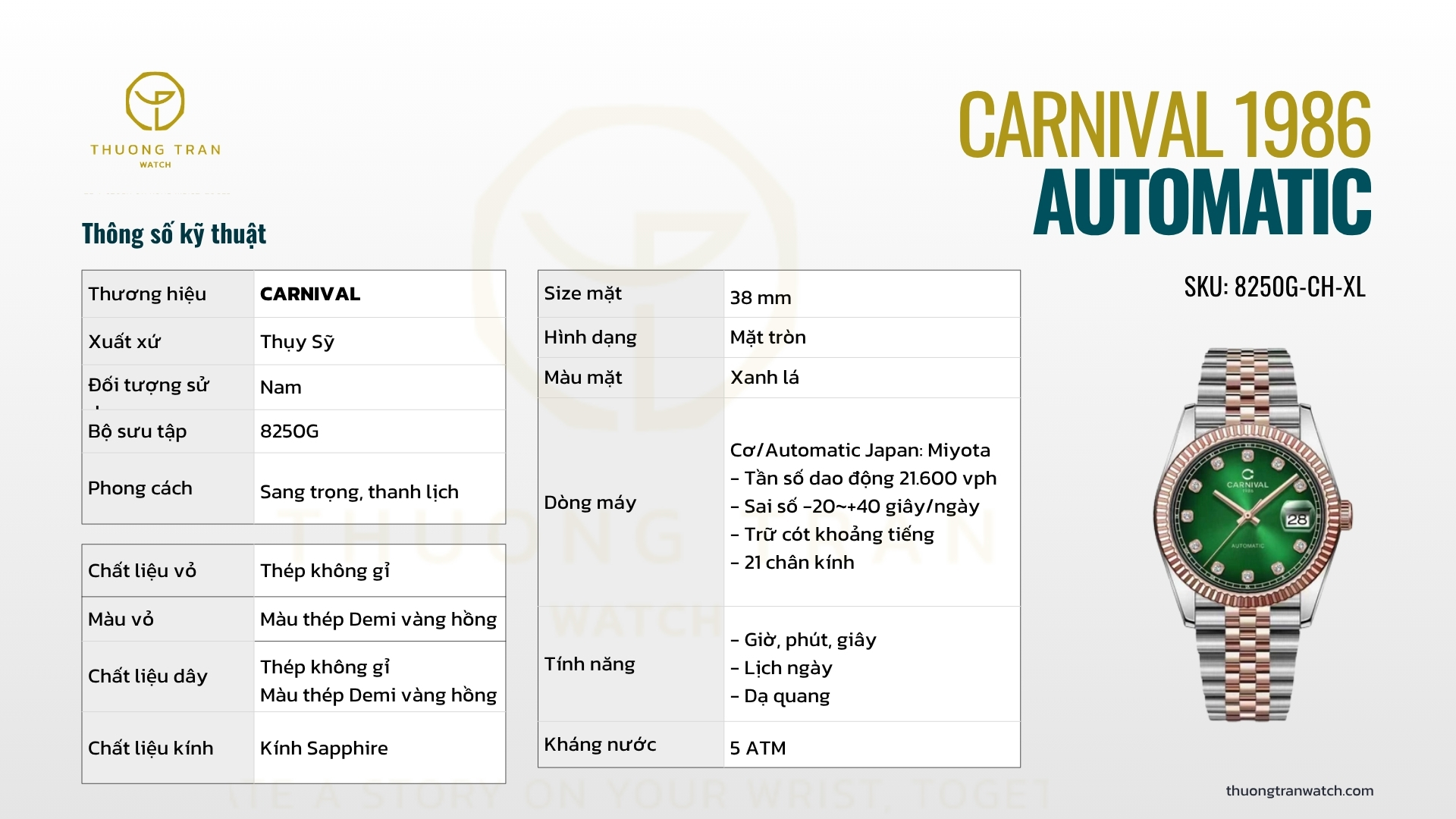 ĐỒNG HỒ NAM CARNIVAL AUTOMATIC 8250G-CH-XL
