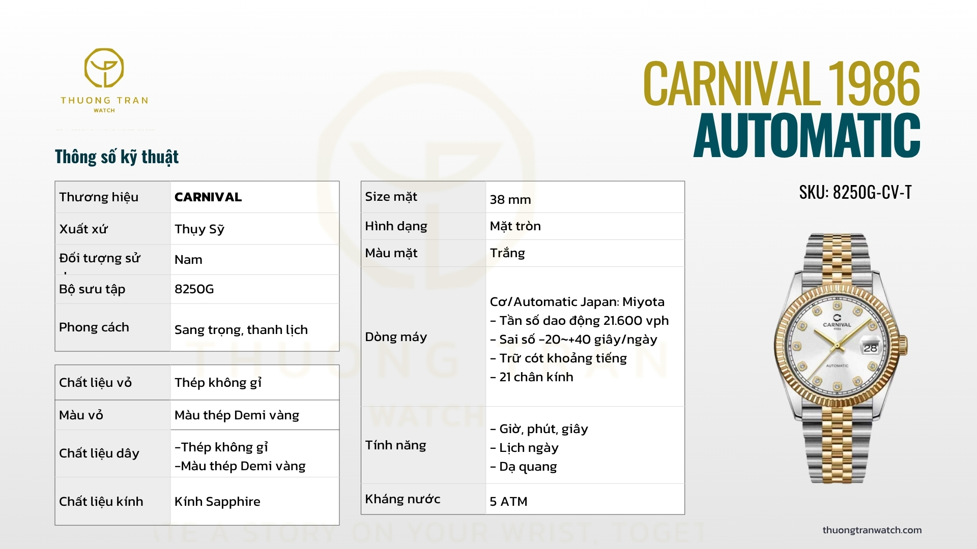 ĐỒNG HỒ NAM CARNIVAL AUTOMATIC 8250G-CV-T