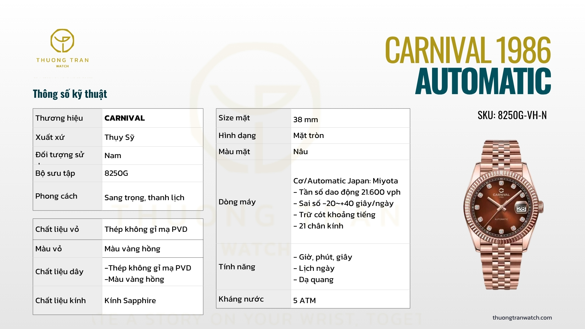 ĐỒNG HỒ NAM CARNIVAL AUTOMATIC 8250G-VH-N