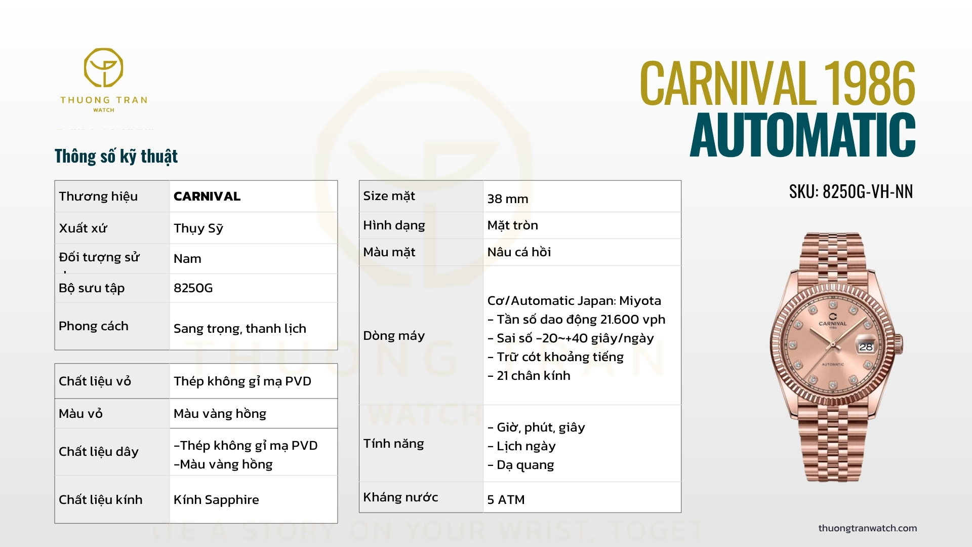 ĐỒNG HỒ NAM CARNIVAL AUTOMATIC 8250G-VH-NN