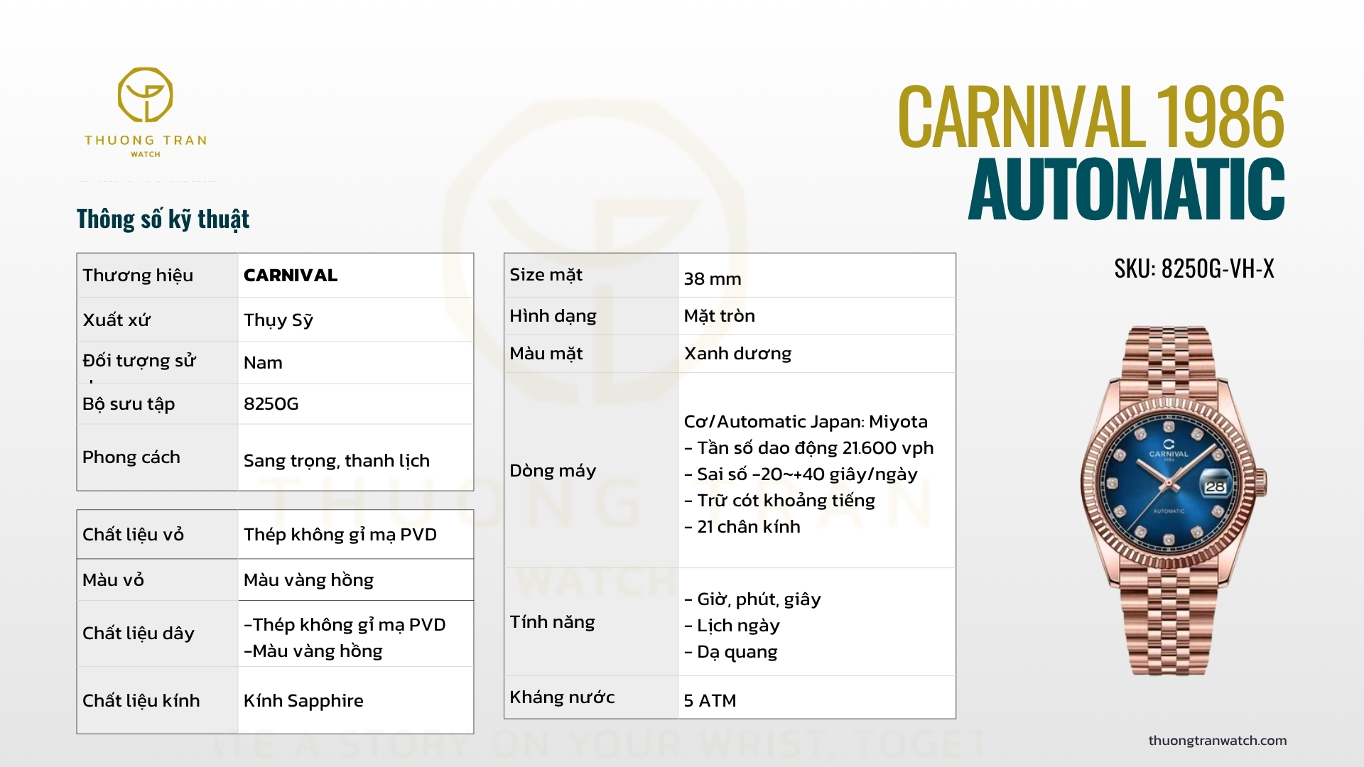 ĐỒNG HỒ NAM CARNIVAL AUTOMATIC 8250G-VH-X