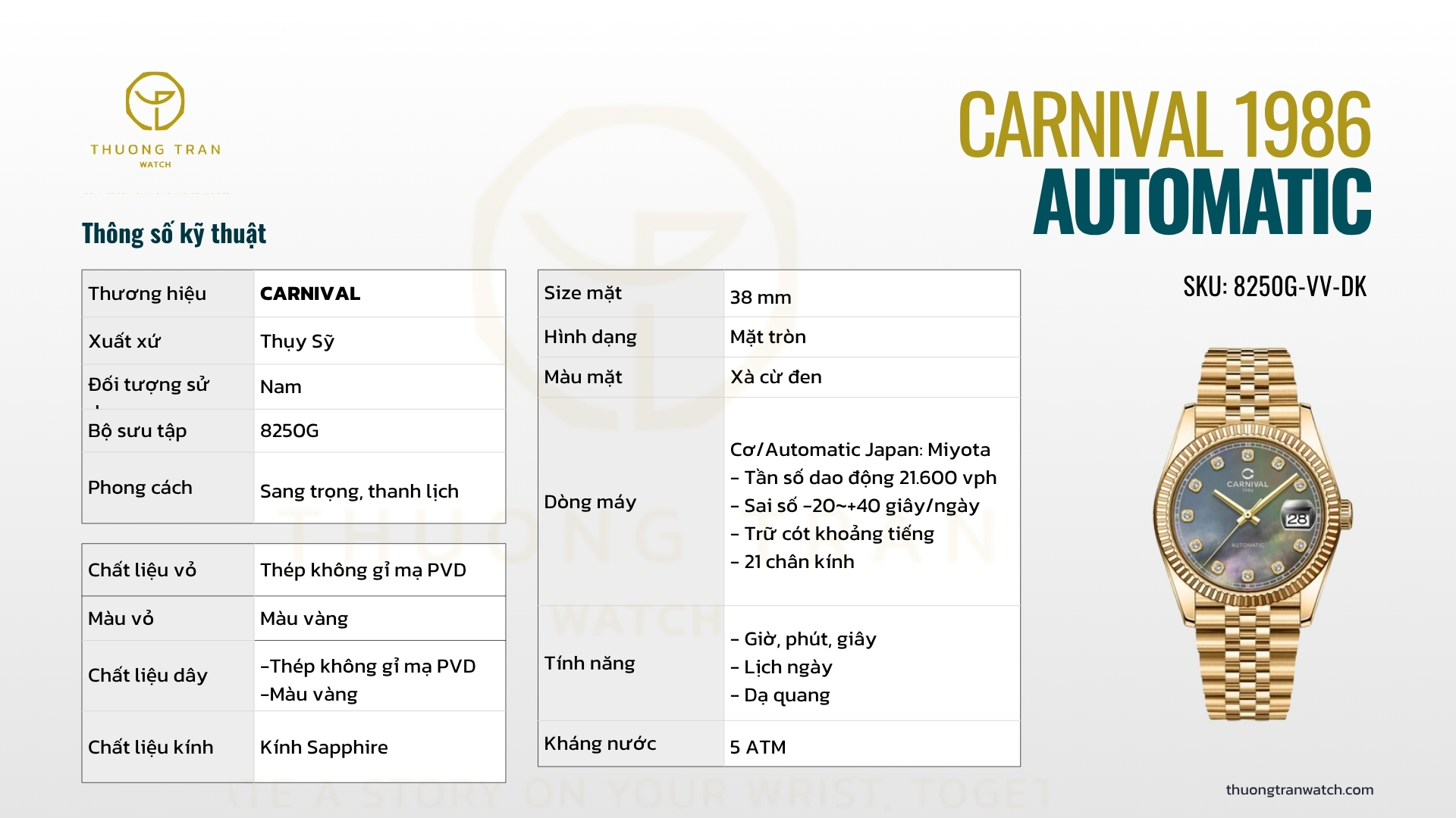 ĐỒNG HỒ NAM CARNIVAL AUTOMATIC 8250G-VV-DK