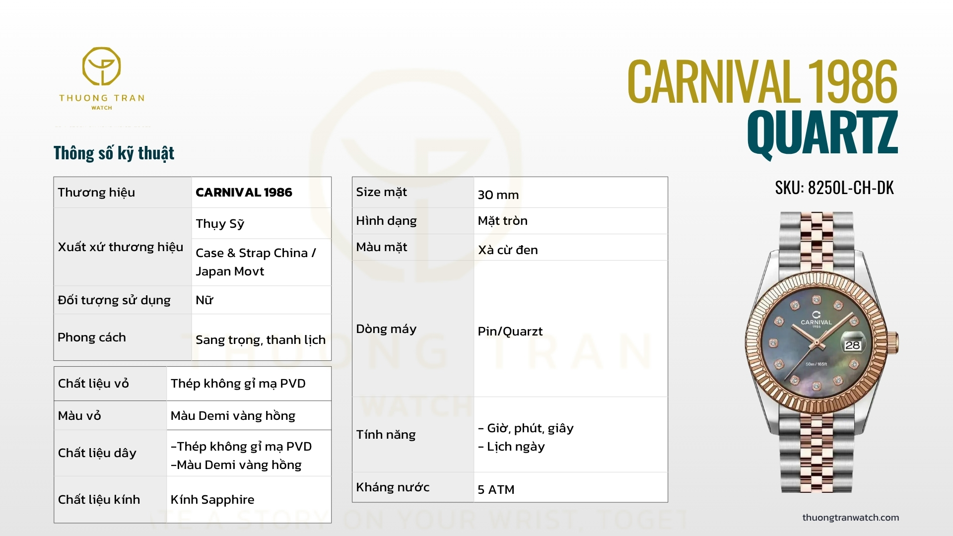 ĐỒNG HỒ NỮ CARNIVAL QUARTZ 8250L-CH-DK