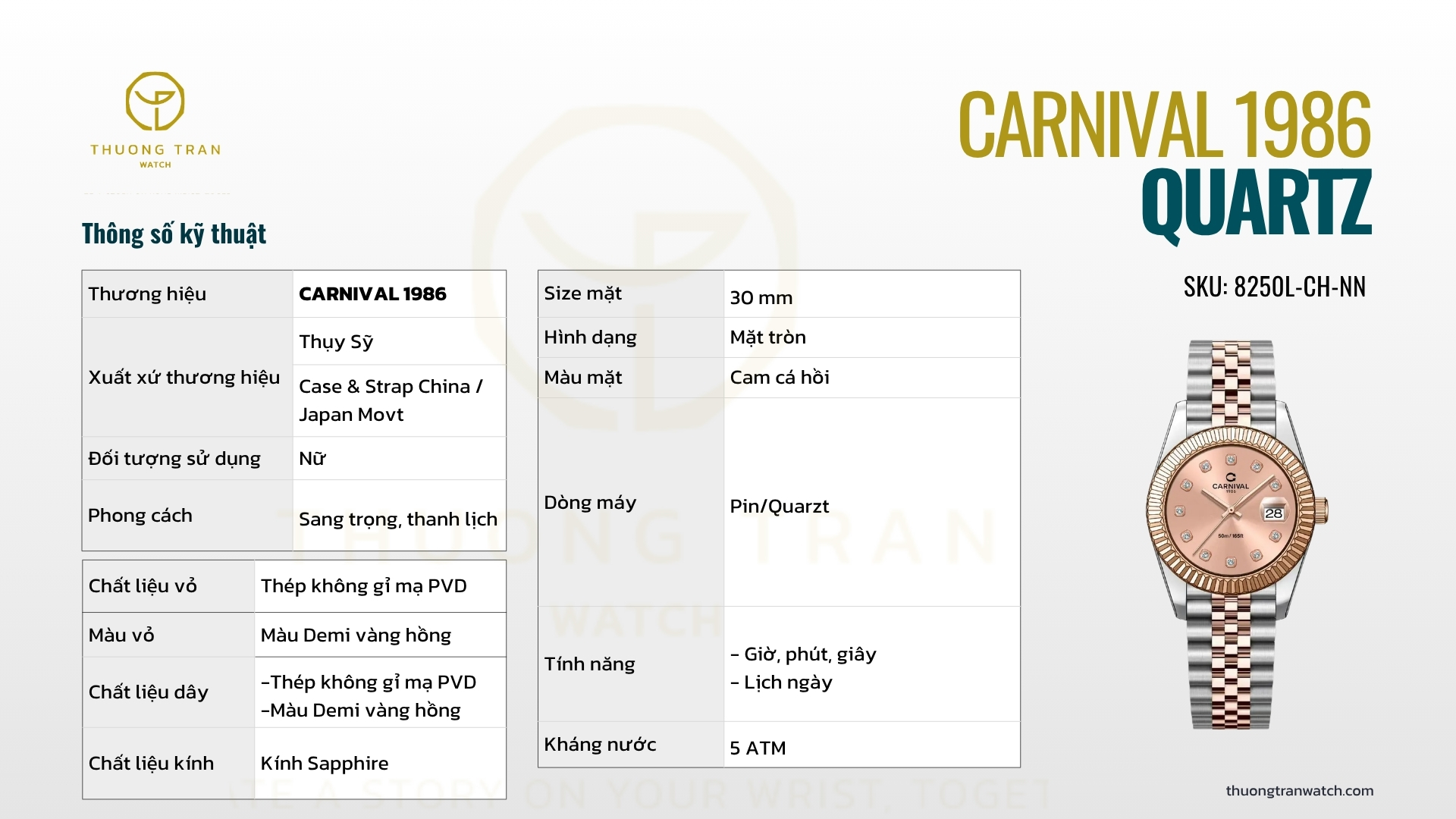 ĐỒNG HỒ NỮ CARNIVAL QUARTZ 8250L-CH-NN