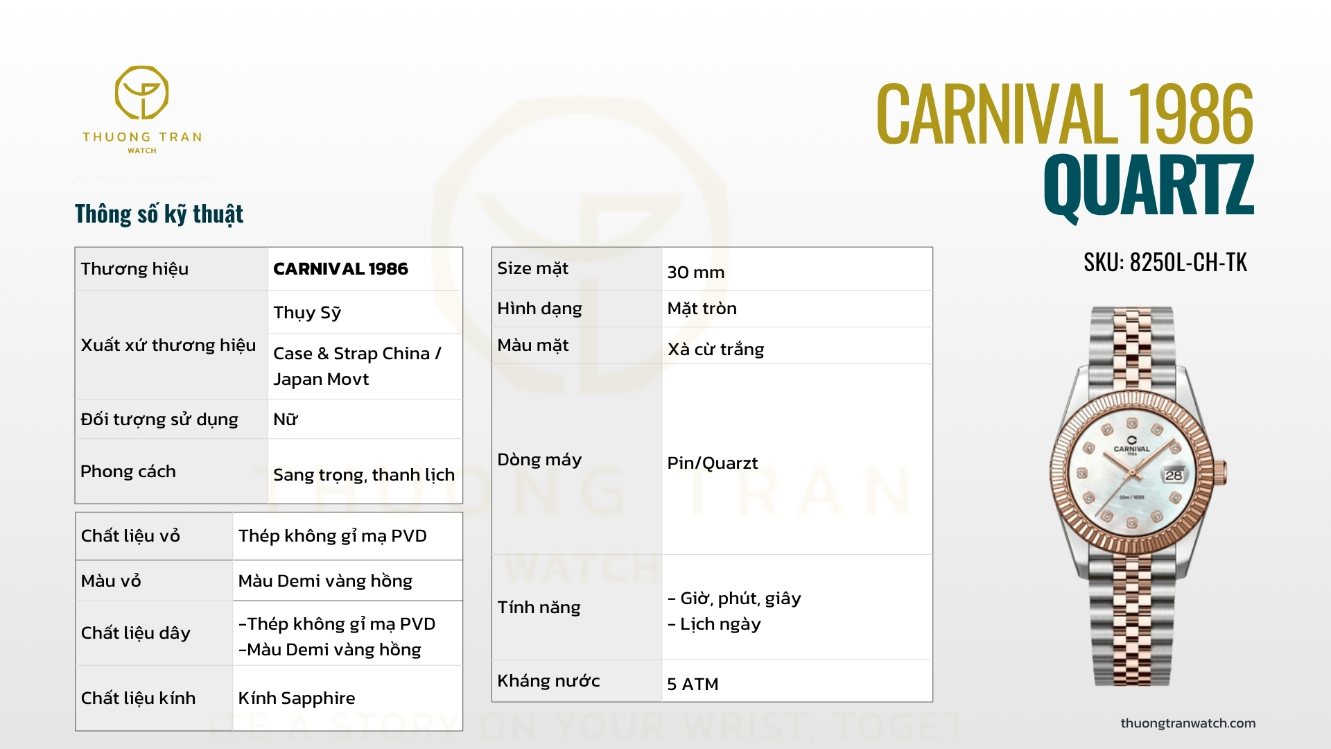 ĐỒNG HỒ NỮ CARNIVAL QUARTZ 8250L-CH-TK