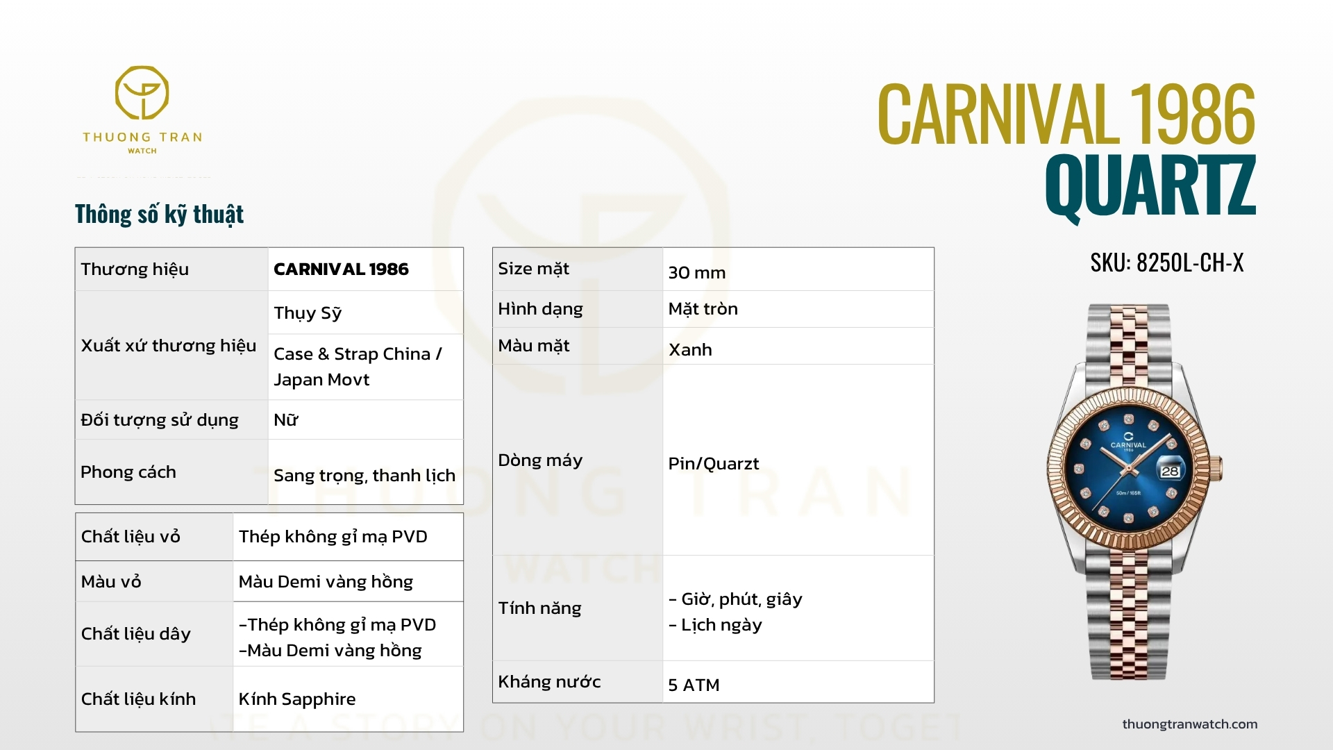 ĐỒNG HỒ NỮ CARNIVAL QUARTZ 8250L-CH-X