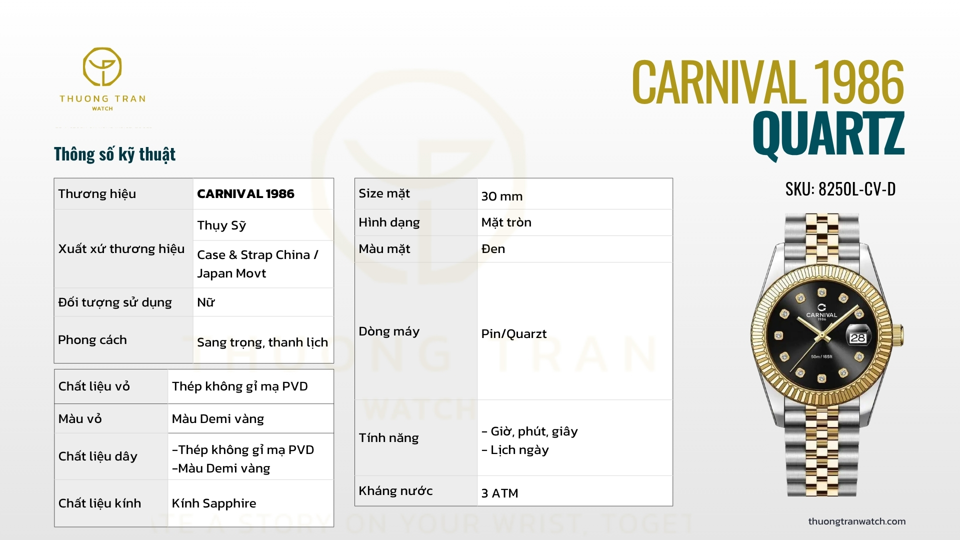 ĐỒNG HỒ NỮ CARNIVAL QUARTZ 8250L-CV-D