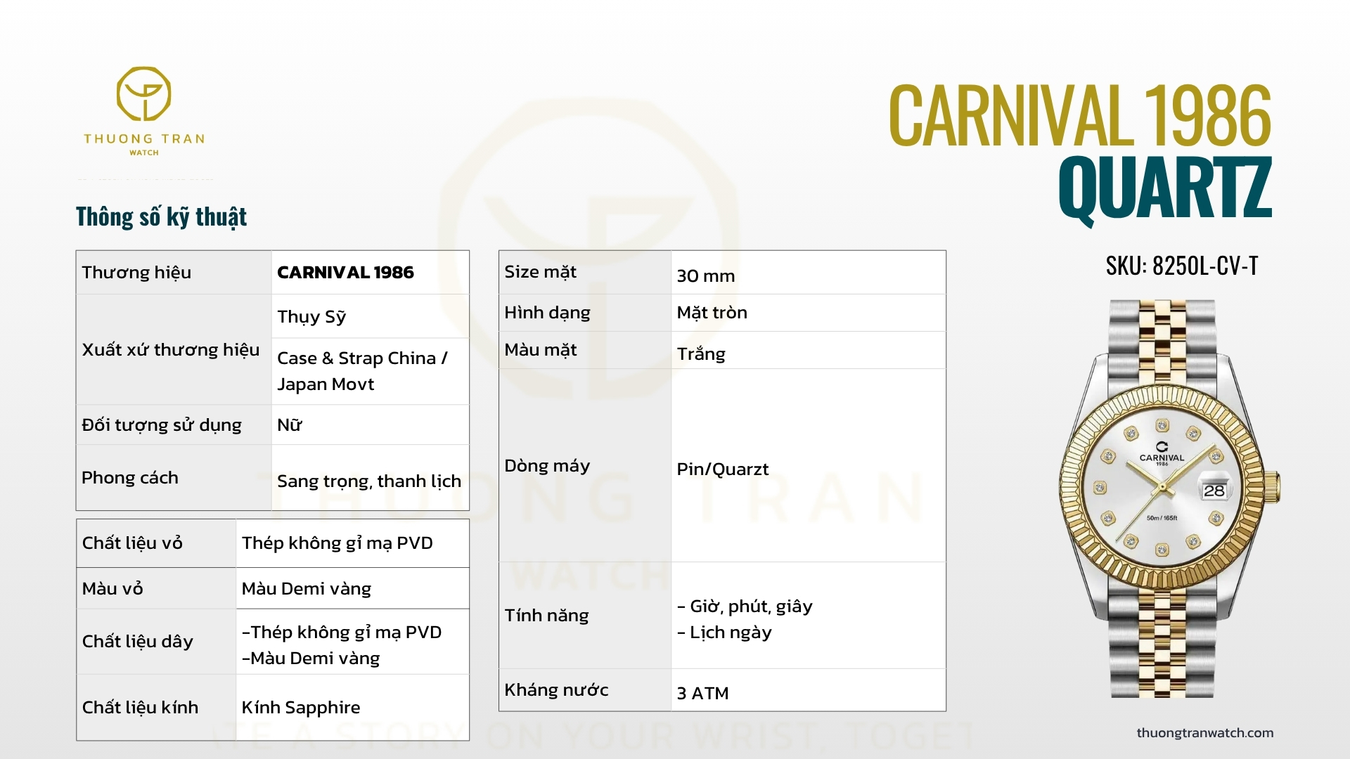 ĐỒNG HỒ NỮ CARNIVAL QUARTZ 8250L-CV-T