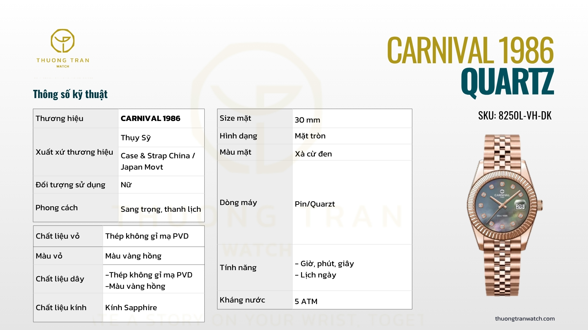 ĐỒNG HỒ NỮ CARNIVAL QUARTZ 8250L-VH-DK