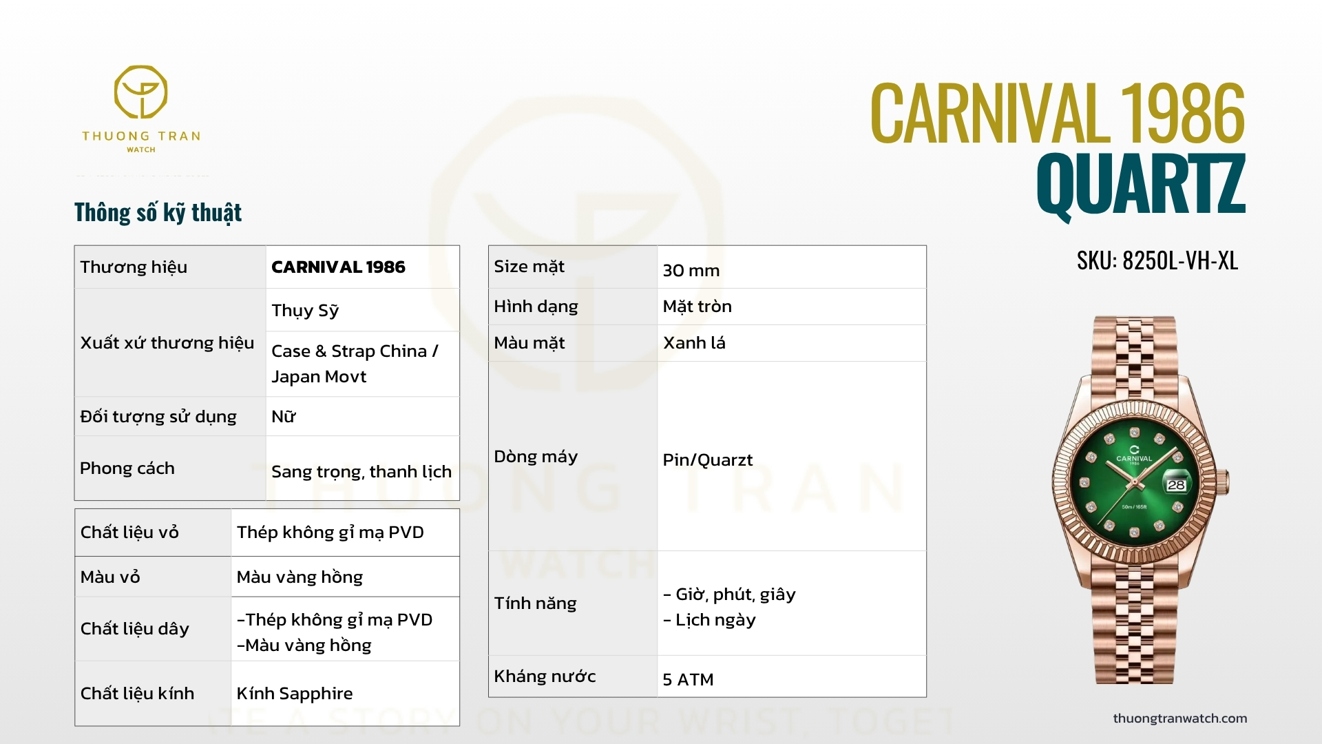 ĐỒNG HỒ NỮ CARNIVAL QUARTZ 8250L-VH-XL