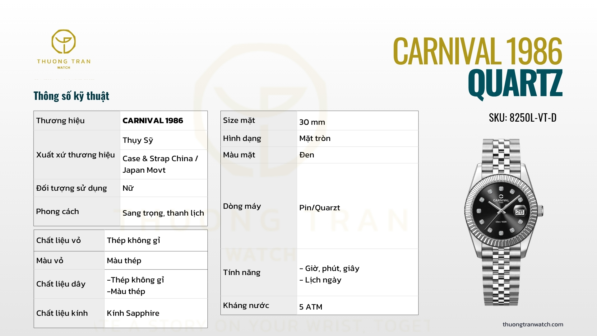 ĐỒNG HỒ NỮ CARNIVAL QUARTZ 8250L-VT-D