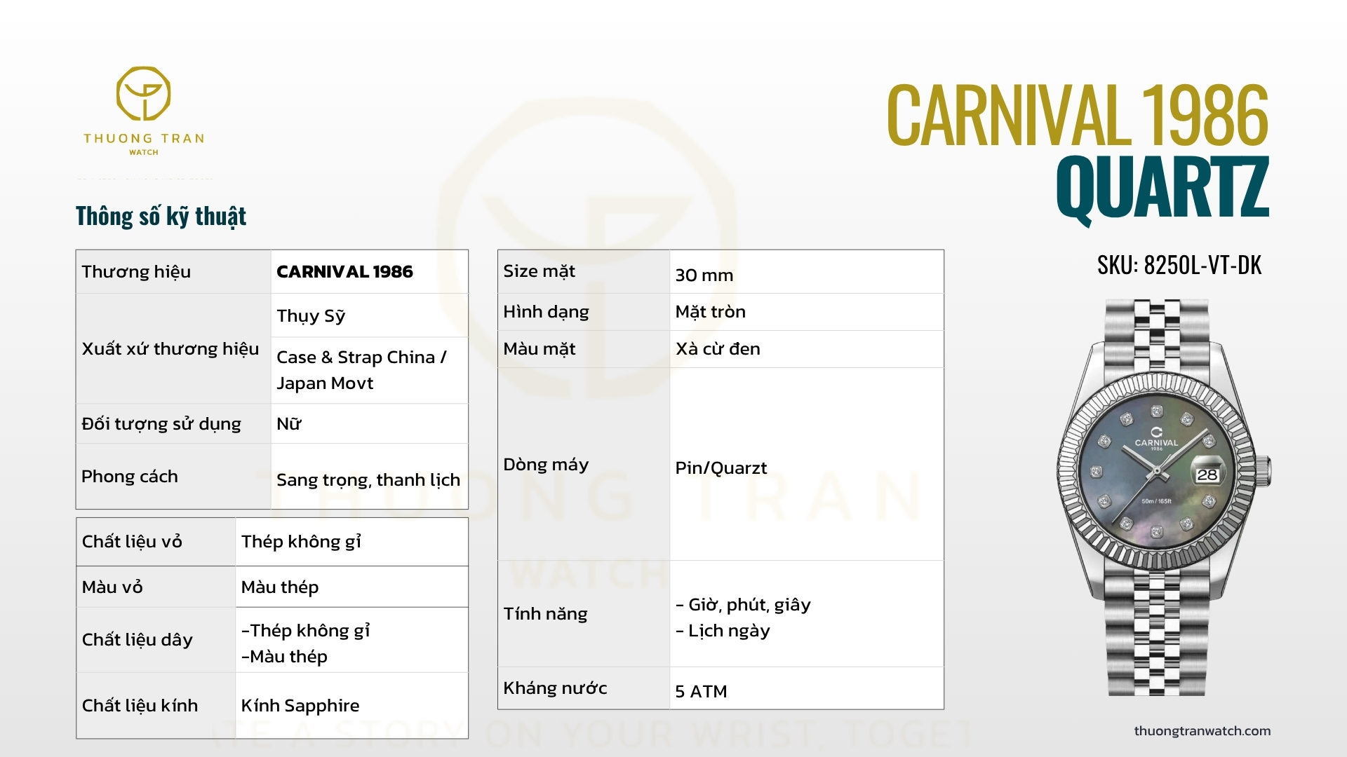 ĐỒNG HỒ NỮ CARNIVAL QUARTZ 8250L-VT-DK