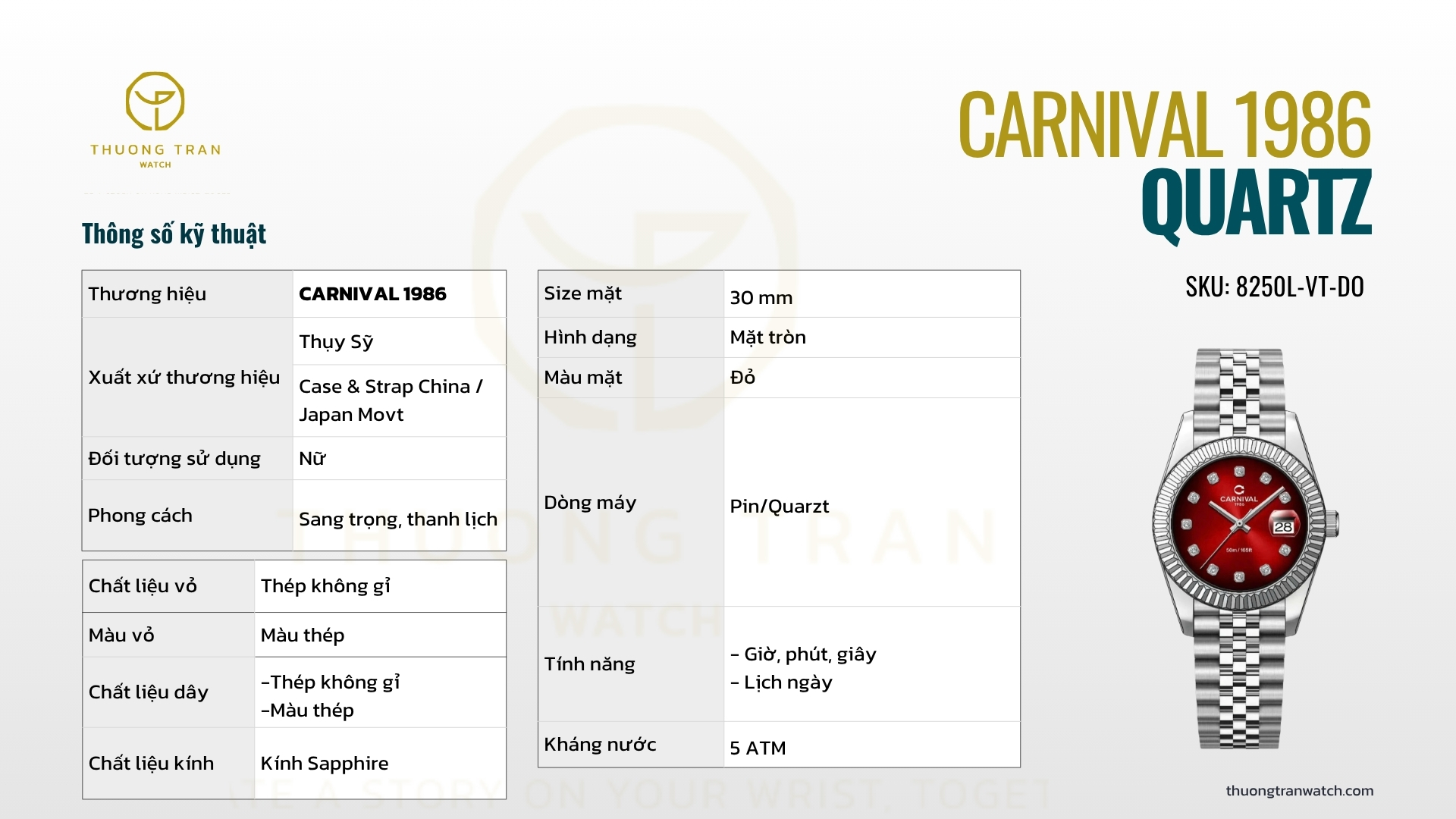 ĐỒNG HỒ NỮ CARNIVAL QUARTZ 8250L-VT-DO