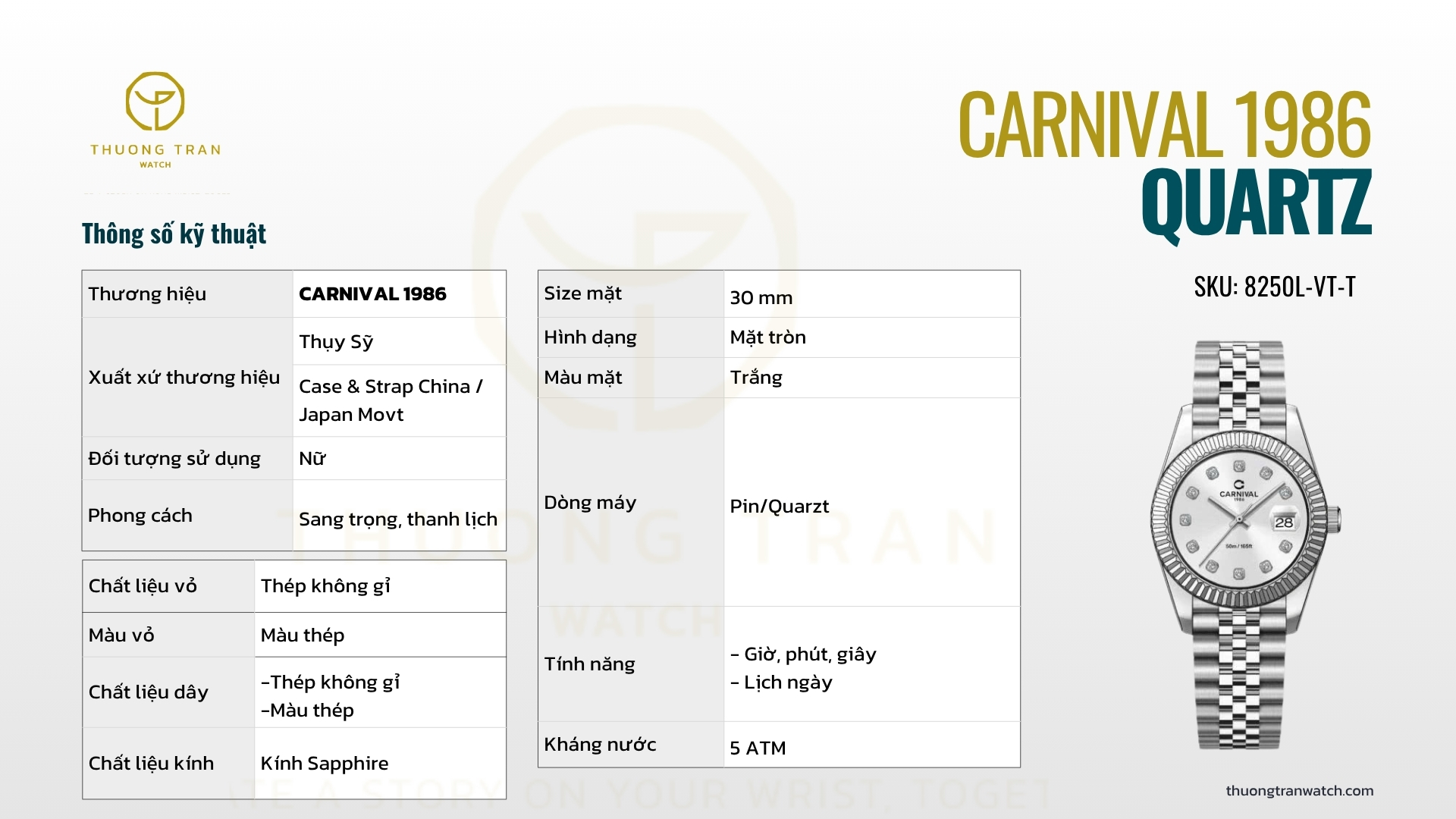 ĐỒNG HỒ NỮ CARNIVAL QUARTZ 8250L-VT-T