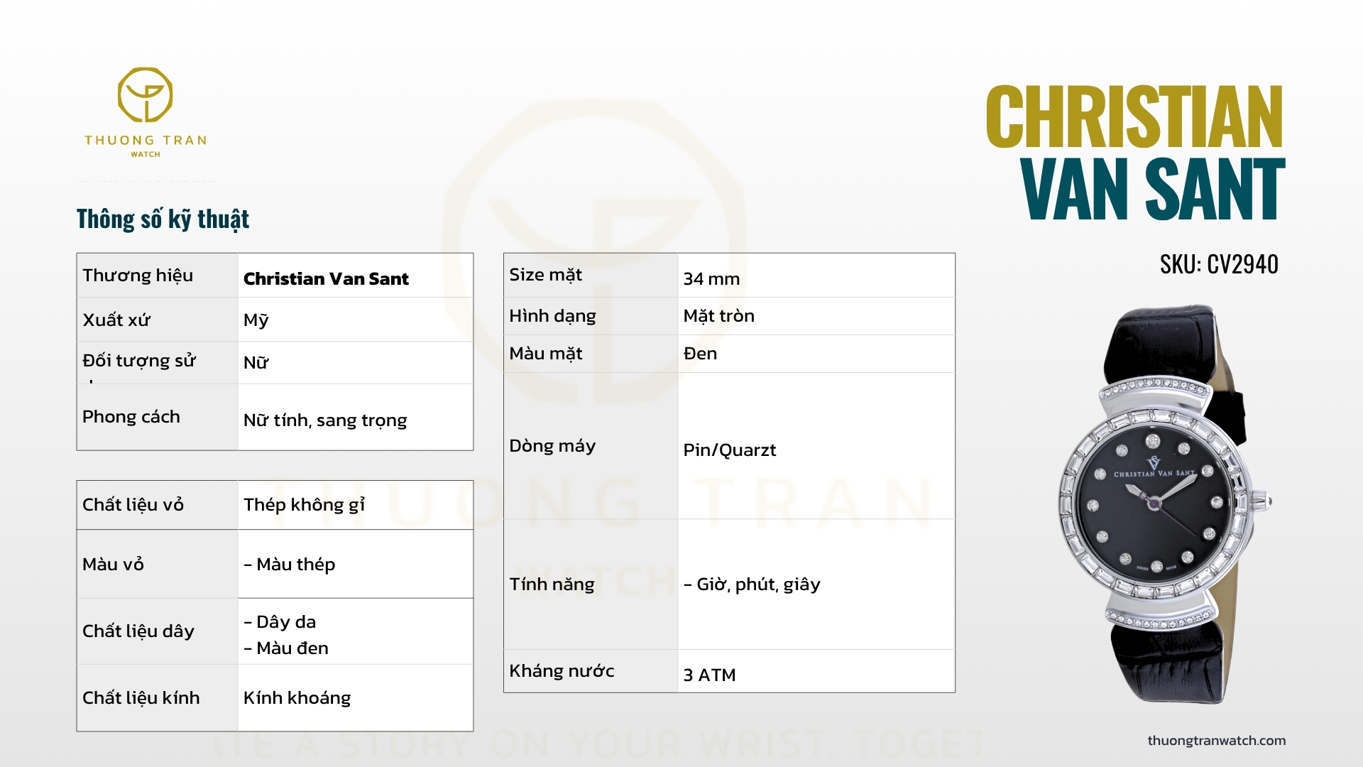 ĐỒNG HỒ NỮ CHRISTIA️N VAN SANT QUARTZ CV2940