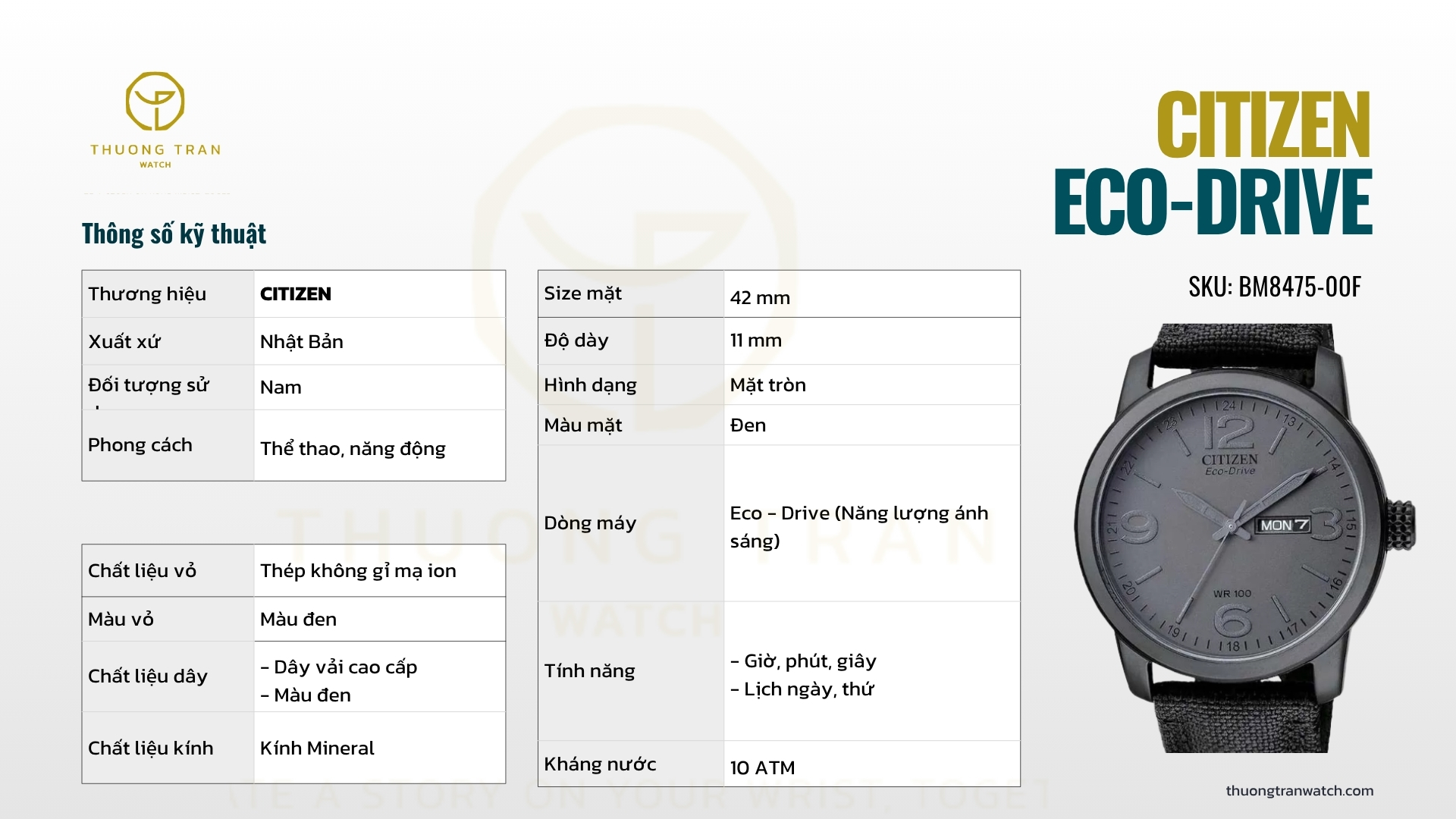 ĐỒNG HỒ NAM CITIZEN ECO-DRIVE BM8475-00F