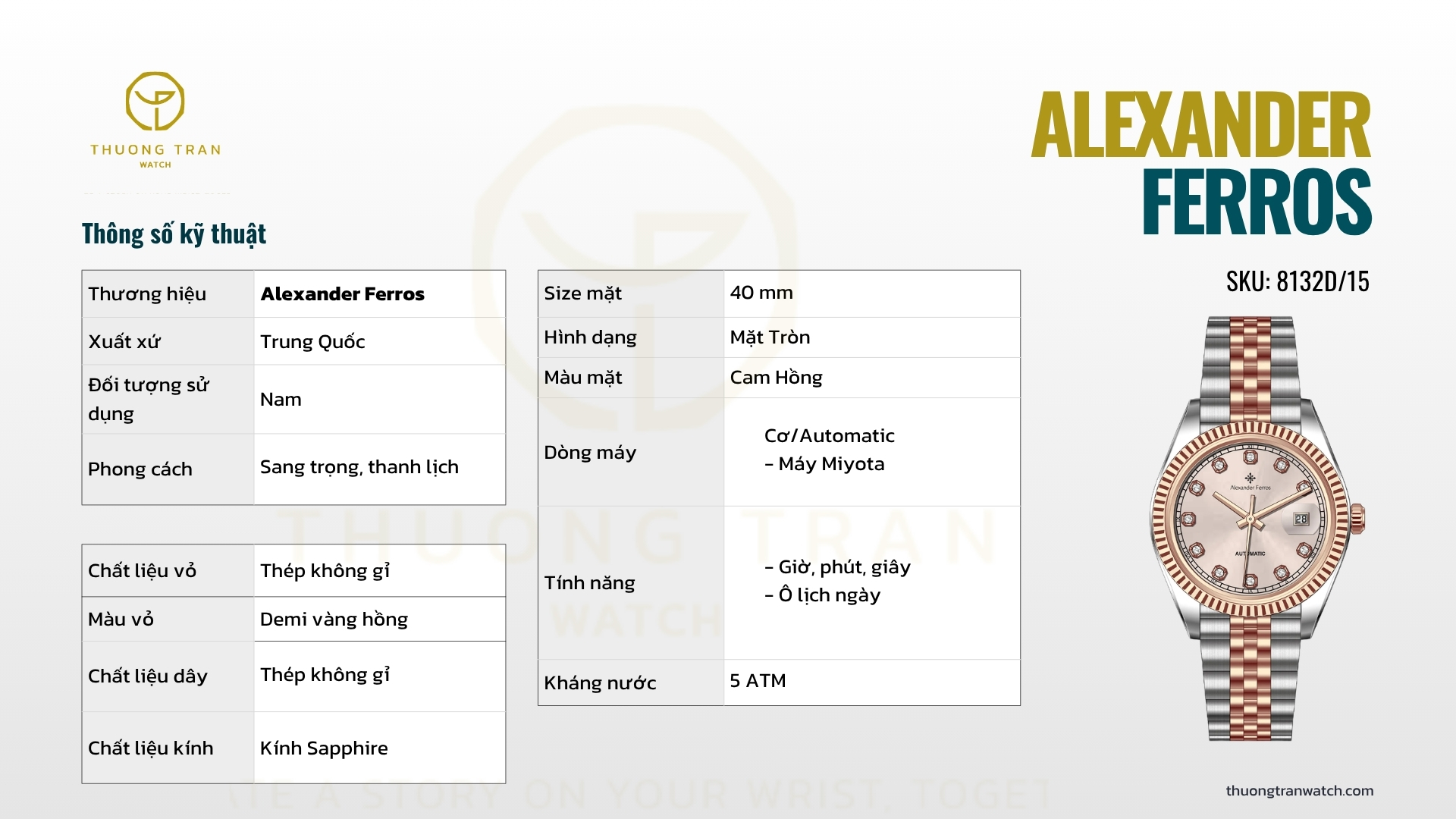 ĐỒNG HỒ NAM ALEXANDER FERROS 8132D/15