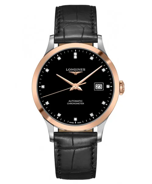 LONGINES RECORD BLACK DIAMOND 18K BEZEL L2.821.5.57.2