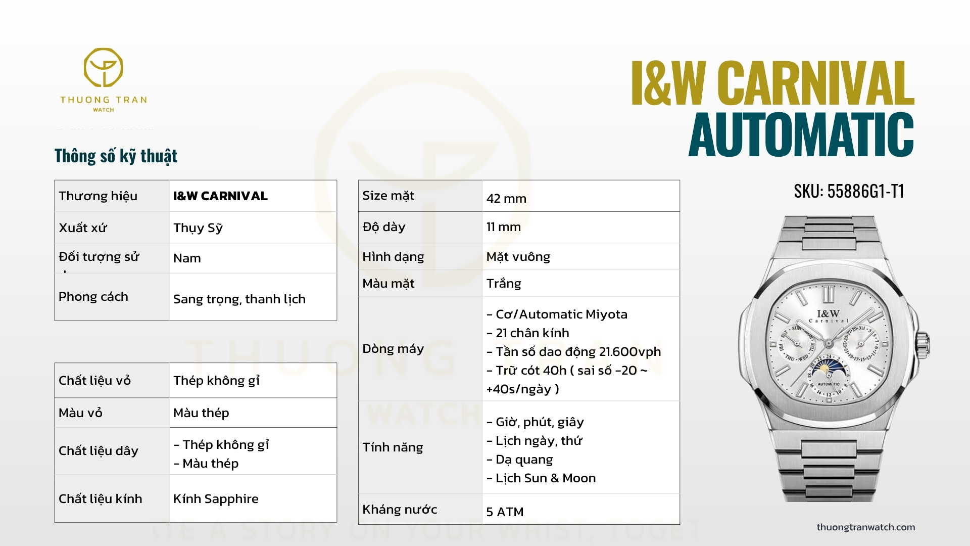 ĐỒNG HỒ NAM I&W CARNIVAL AUTOMATIC 55886G1-T1