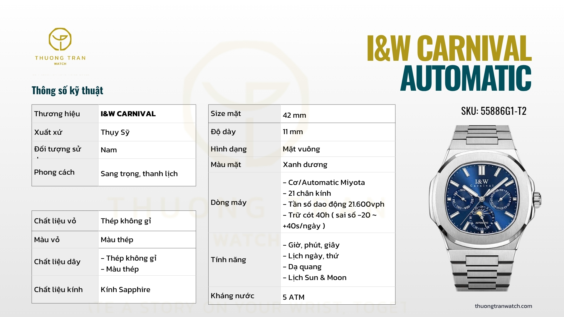 ĐỒNG HỒ NAM I&W CARNIVAL AUTOMATIC 55886G1-T2