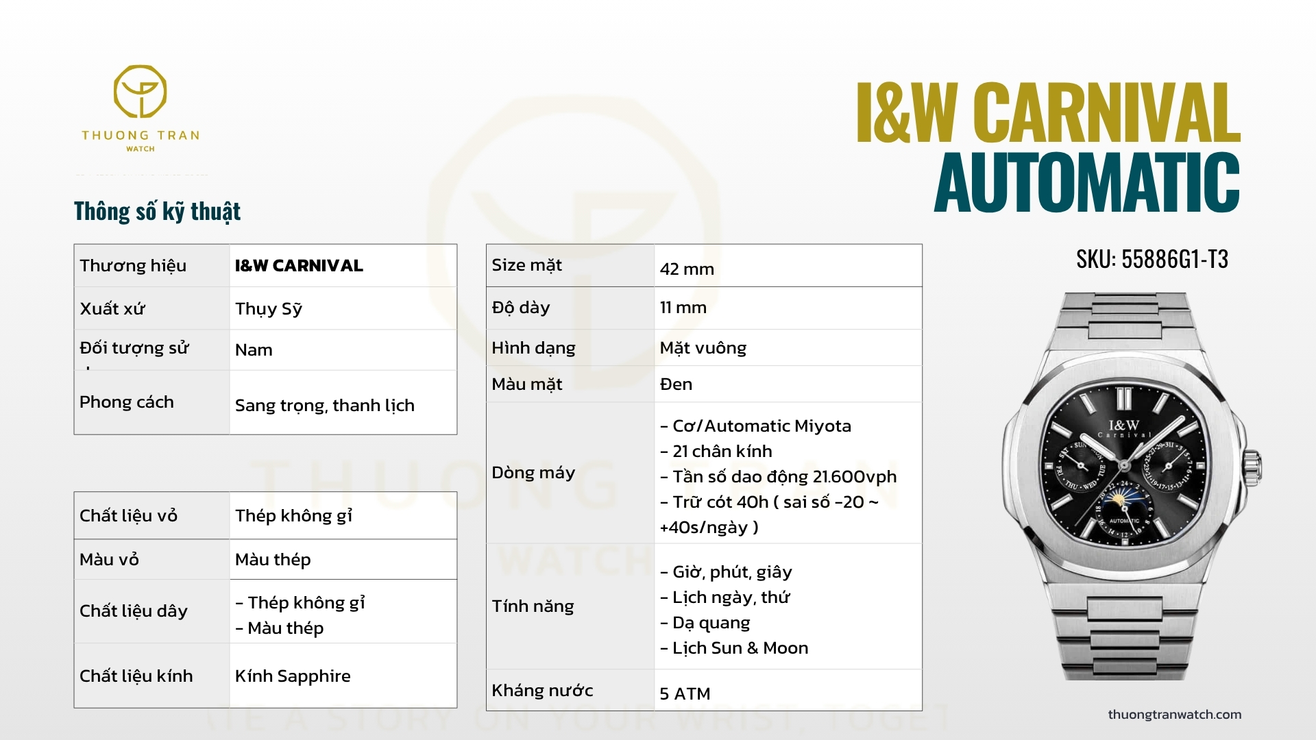 ĐỒNG HỒ NAM I&W CARNIVAL AUTOMATIC 55886G1-T3
