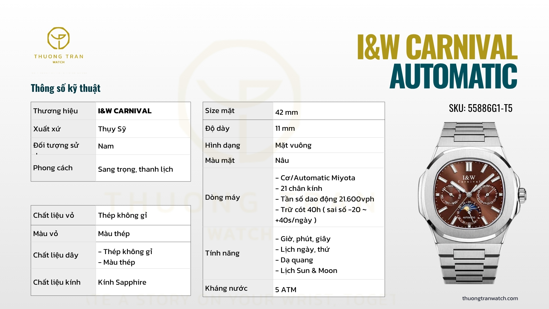 ĐỒNG HỒ NAM I&W CARNIVAL AUTOMATIC 55886G1-T5
