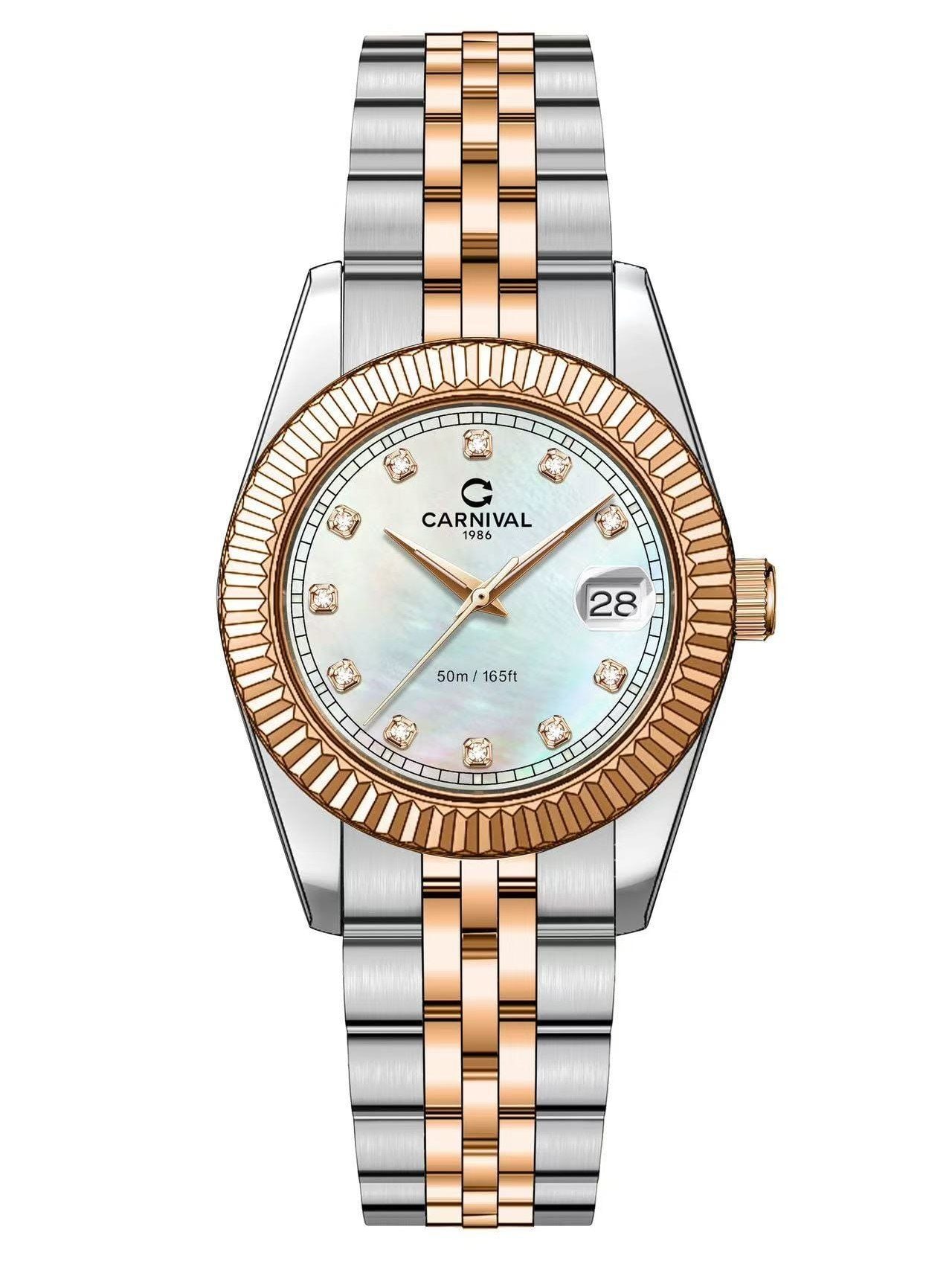 ĐỒNG HỒ NỮ CARNIVAL QUARTZ XÀ CỪ TRẮNG 8131L-CH-TK